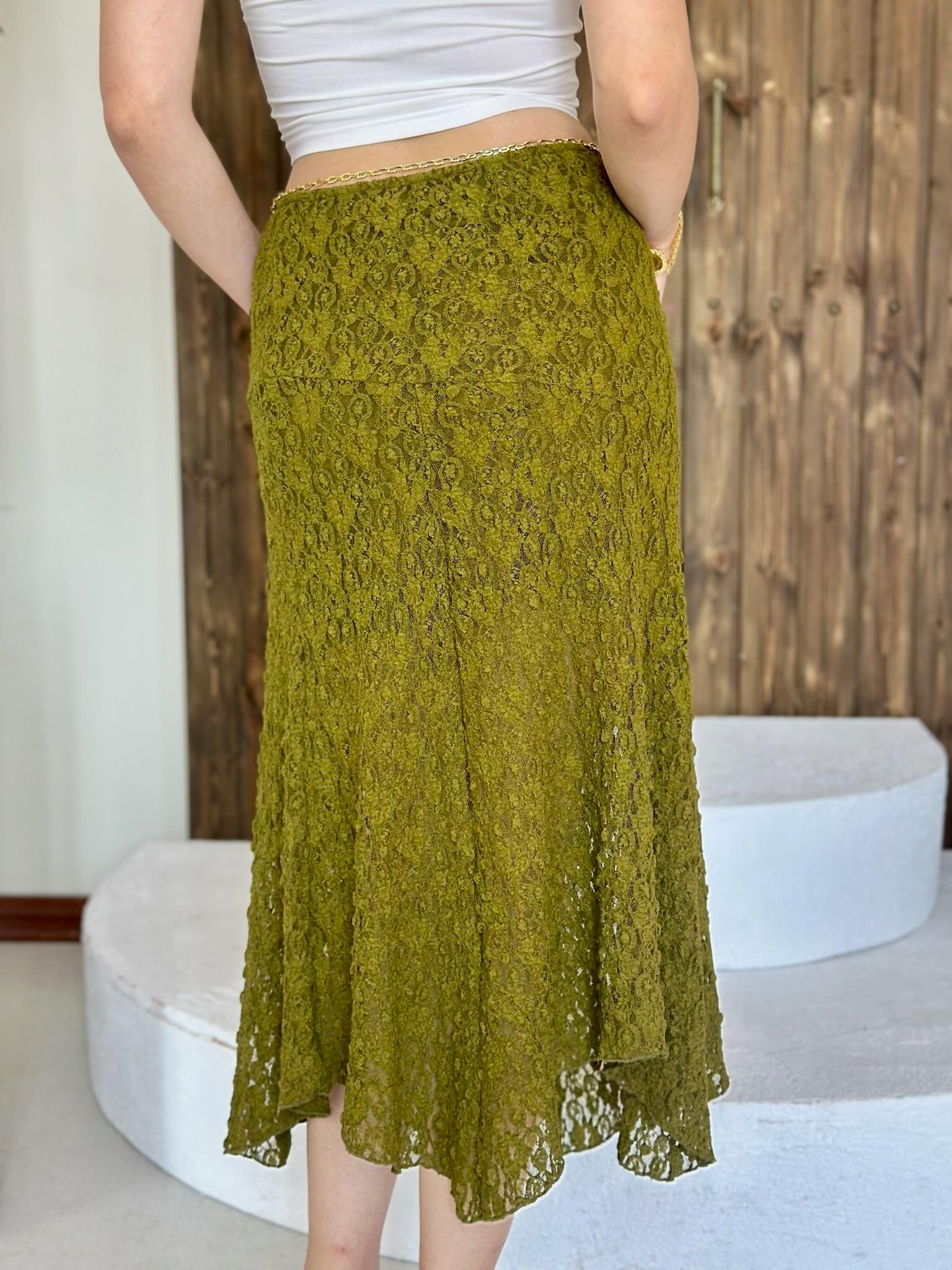 Likralı Dantel Asimetrik Midi Etek