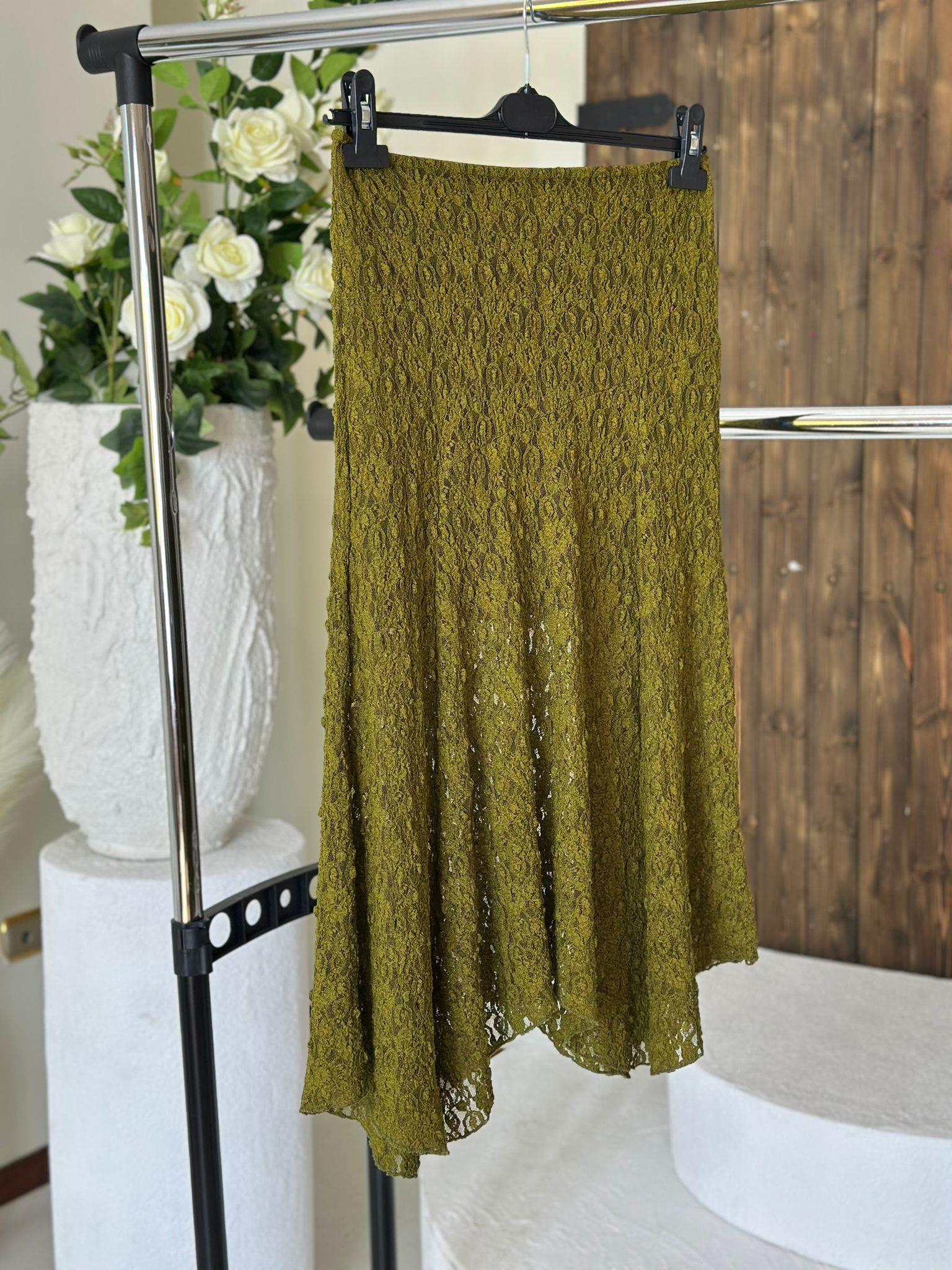 Likralı Dantel Asimetrik Midi Etek