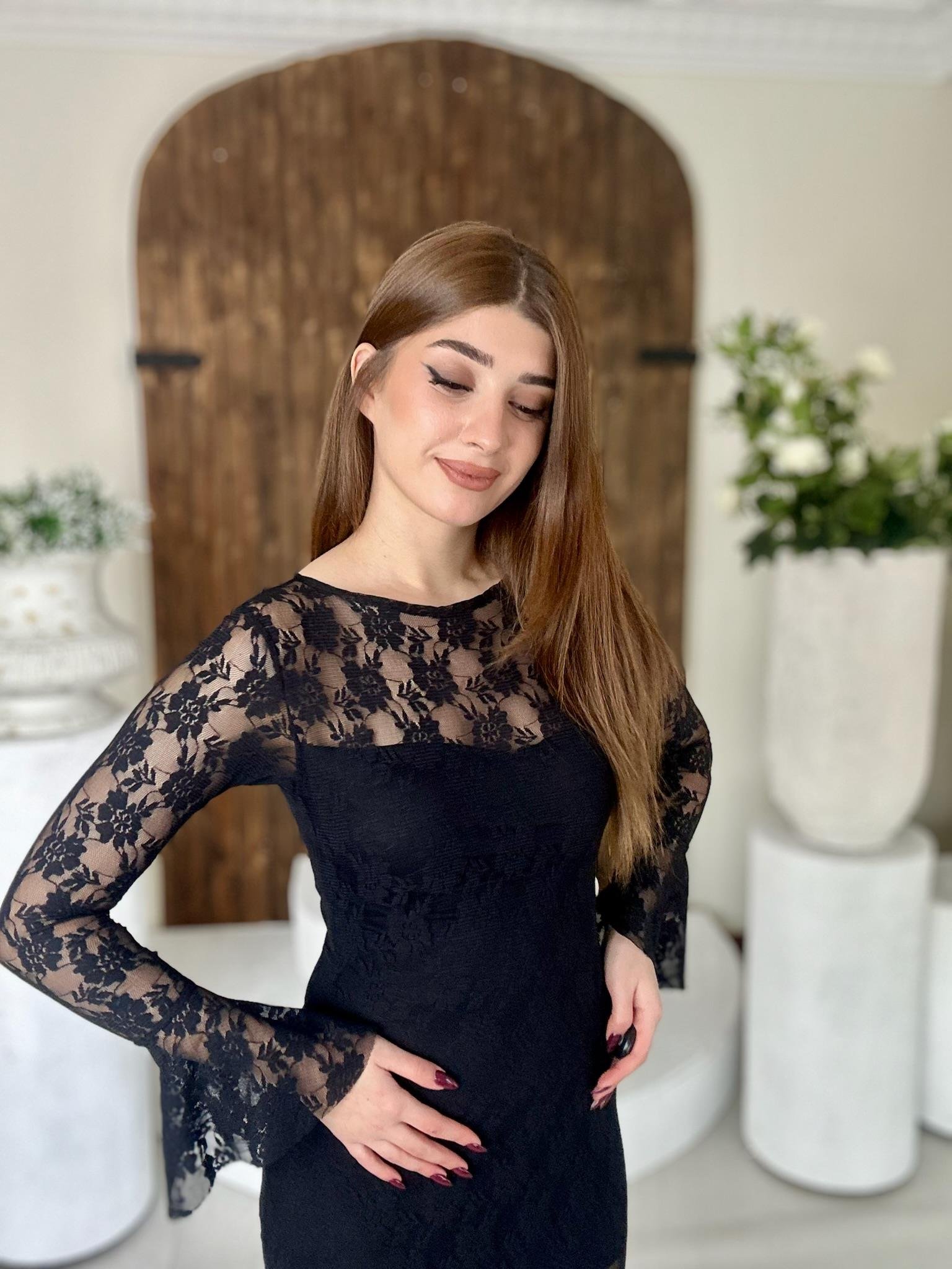 Likralı Dantel Kumaş Midi Boy Elbise