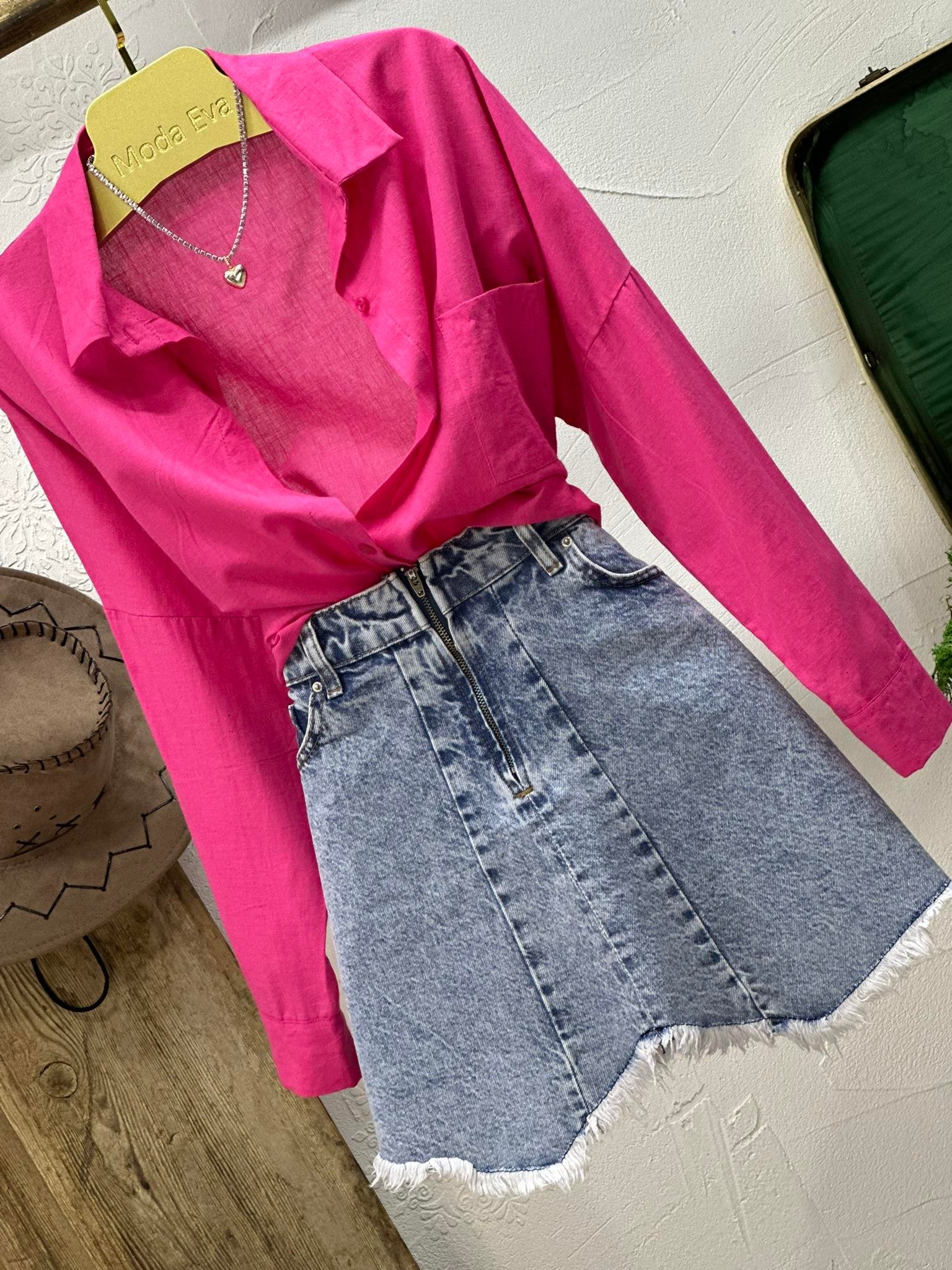 Likralı Jean Kumaş Asimetrik Kesim Etek 