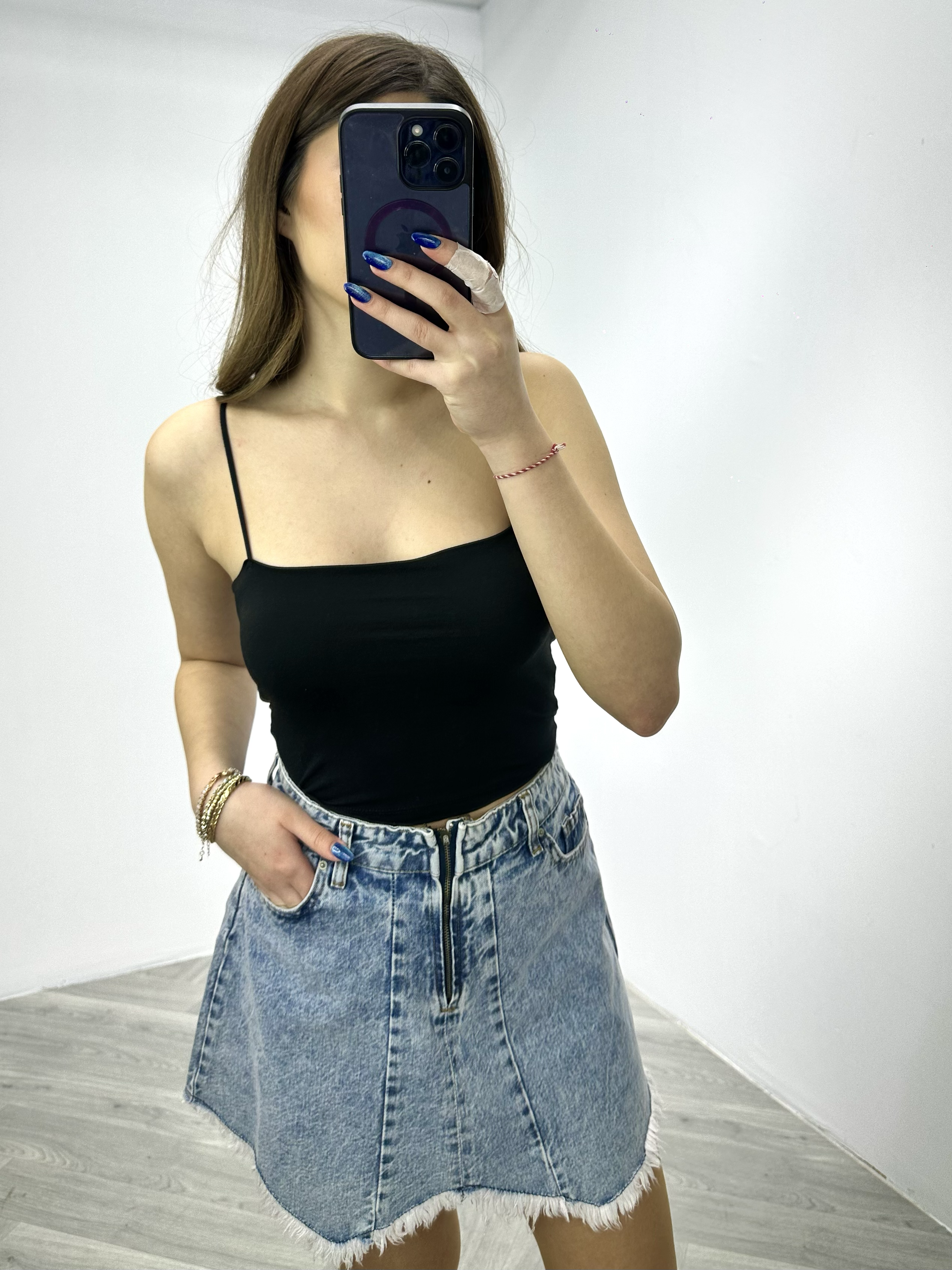 Likralı Jean Kumaş Asimetrik Kesim Etek 