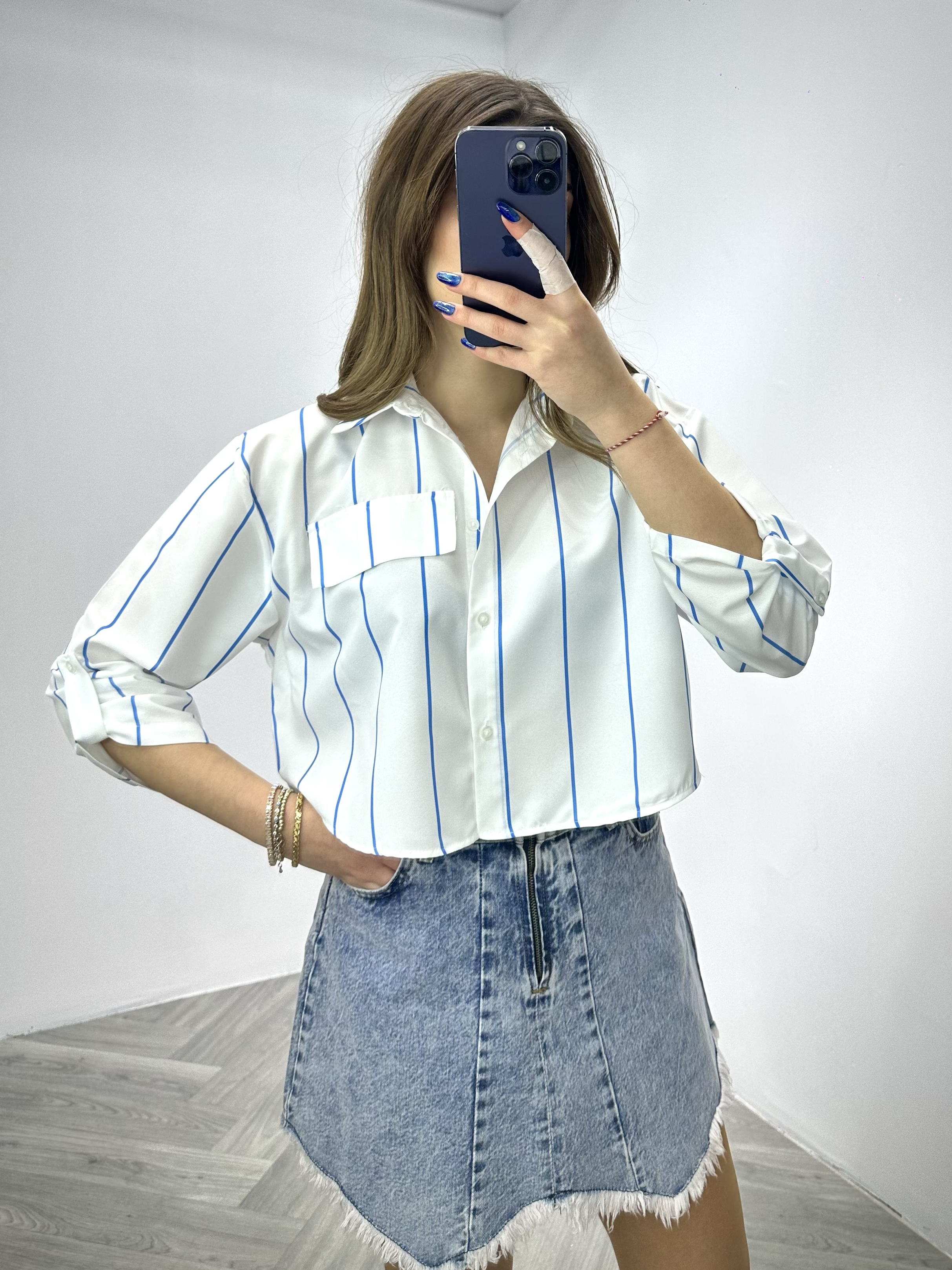 Likralı Jean Kumaş Asimetrik Kesim Etek 