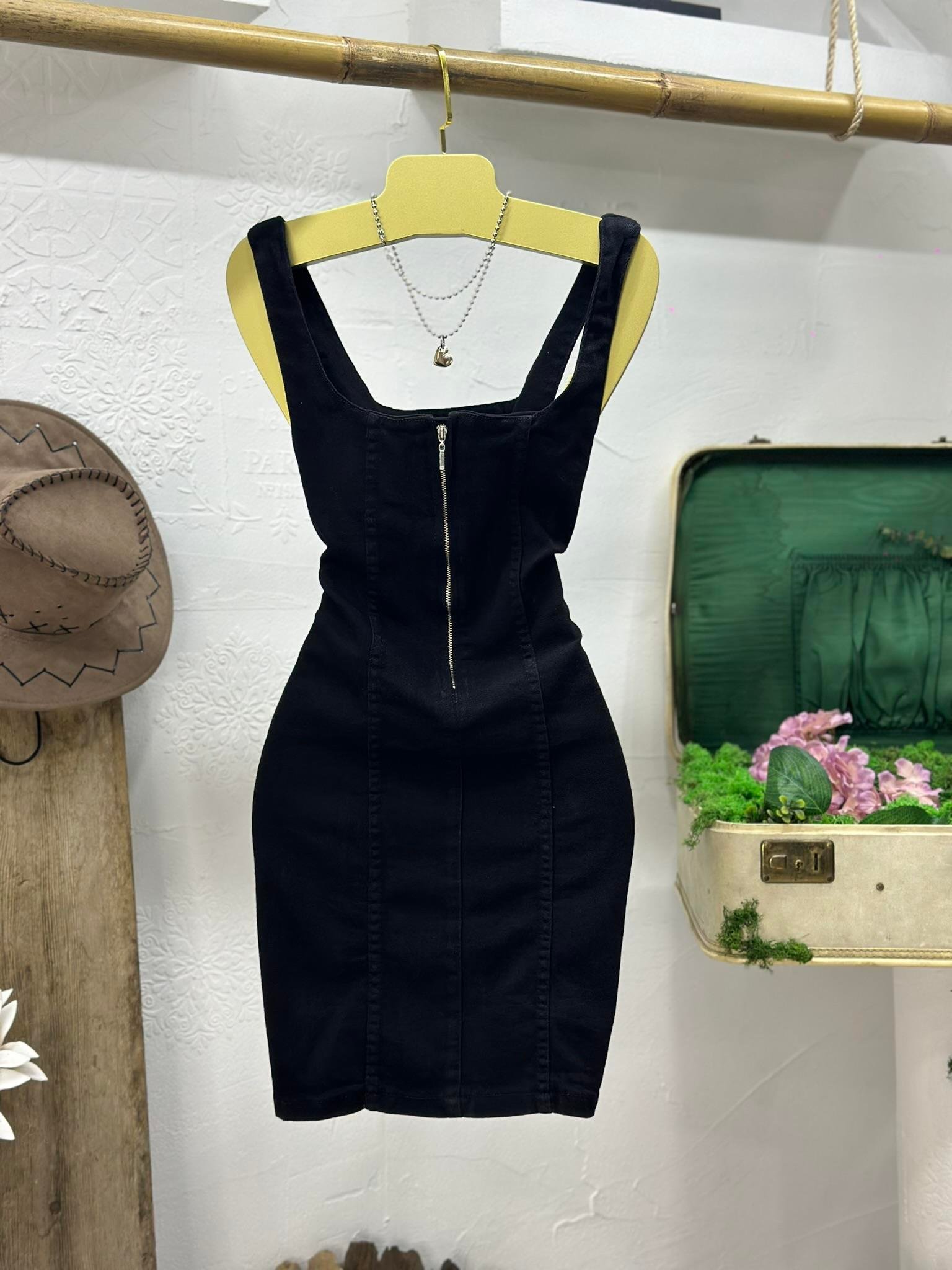 Likralı Jean Kumaş Kalın Askılı Elbise