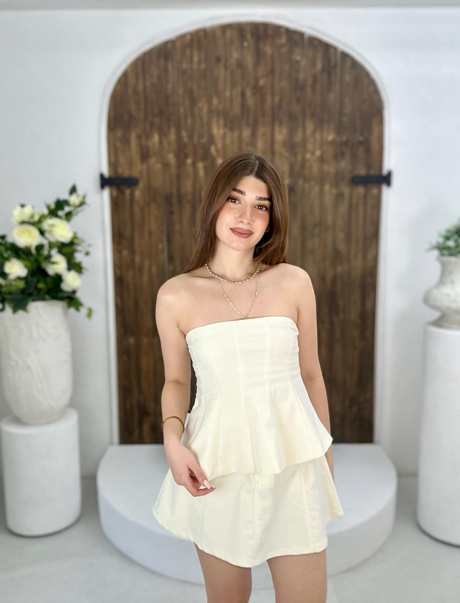 Likralı Jean Kumaş Krem Renk Kloş Etek 