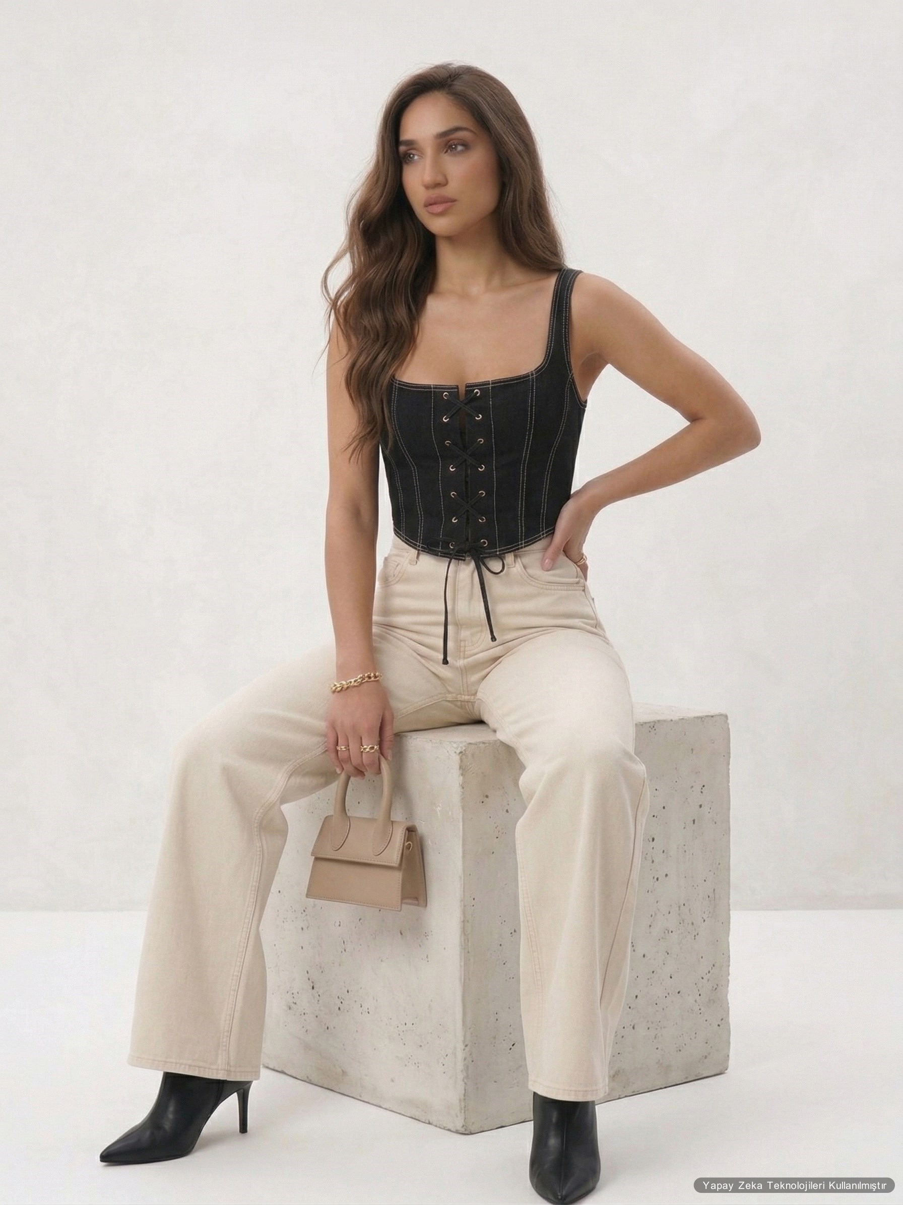 Likralı Jean Kumaş Taş Yıkamalı Wide Leg Pantolon