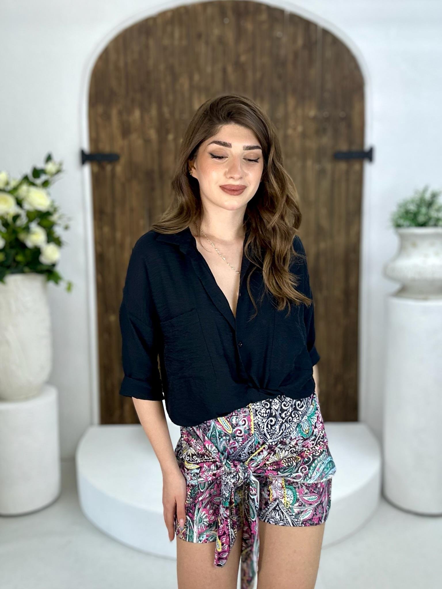 Likralı Micro Kumaş Bağlama Detay Şort Mor