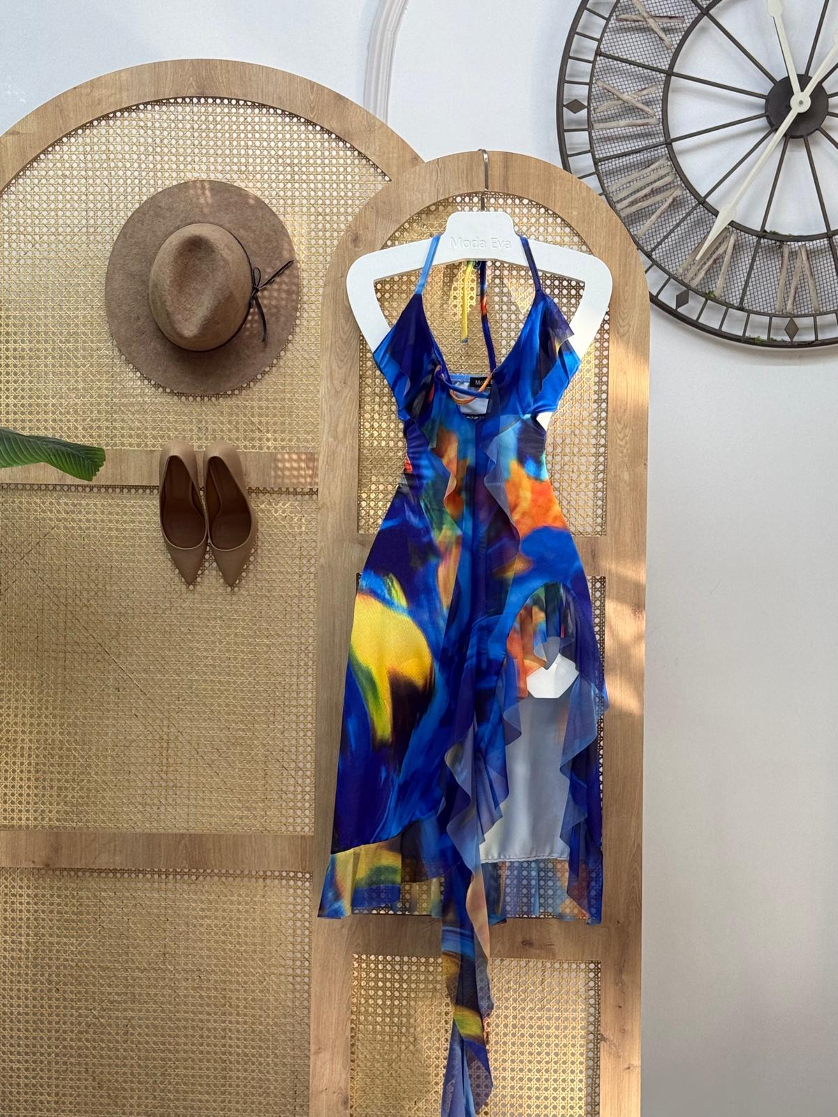 Likralı Tül Kumaş Ebruli Desen Tasarım Elbise