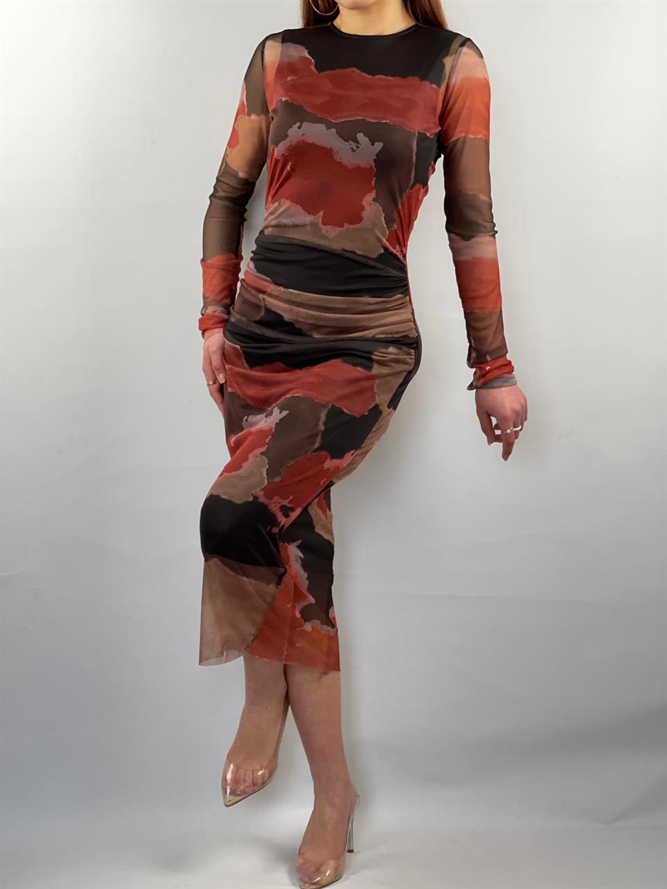 Likralı Tül Kumaş Pelerin Astarlı Kalem Elbisemiz