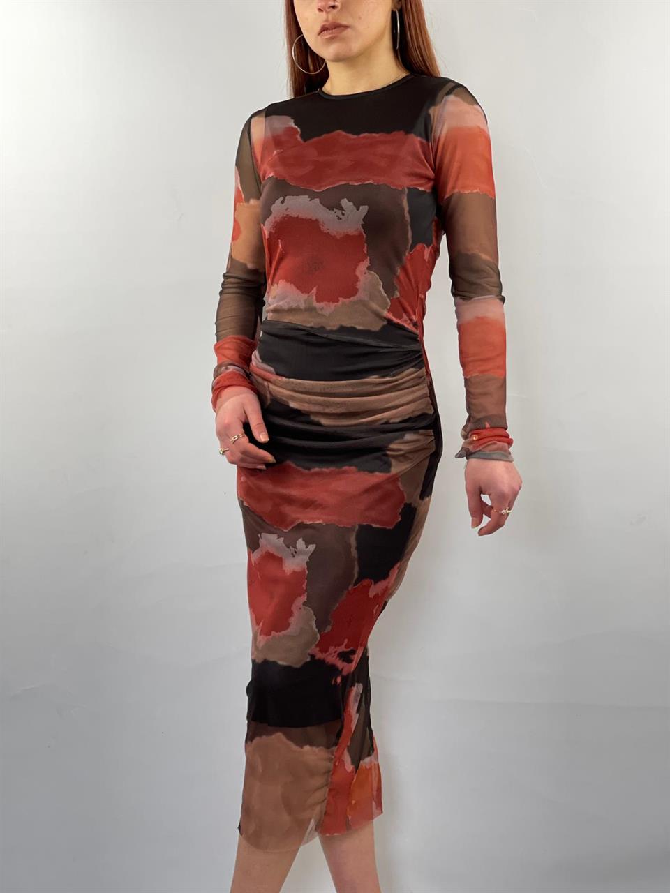 Likralı Tül Kumaş Pelerin Astarlı Kalem Elbisemiz