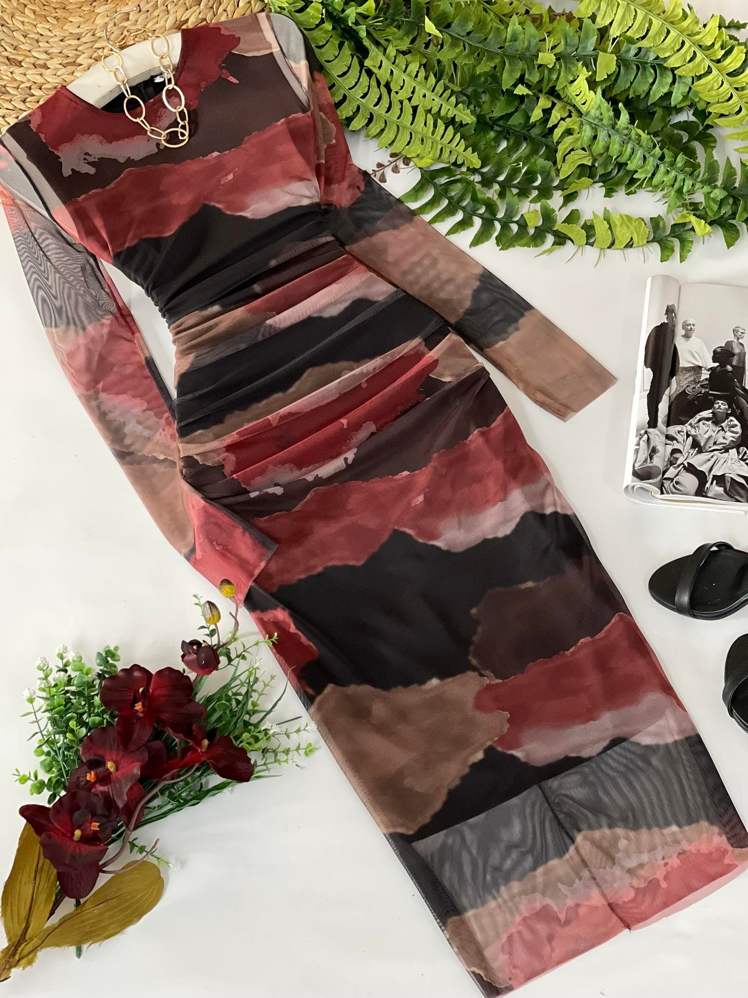 Likralı Tül Kumaş Pelerin Astarlı Kalem Elbisemiz