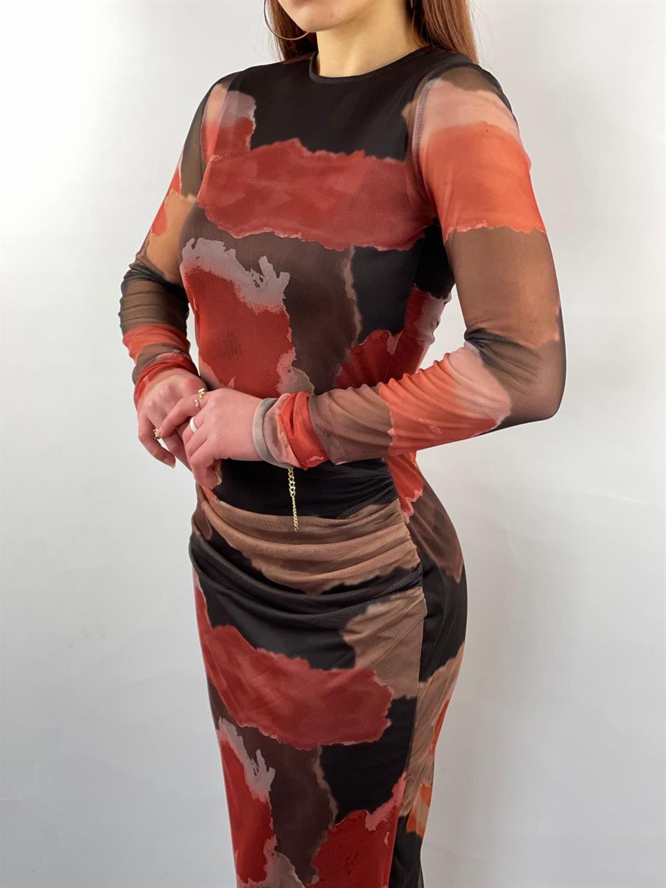 Likralı Tül Kumaş Pelerin Astarlı Kalem Elbisemiz