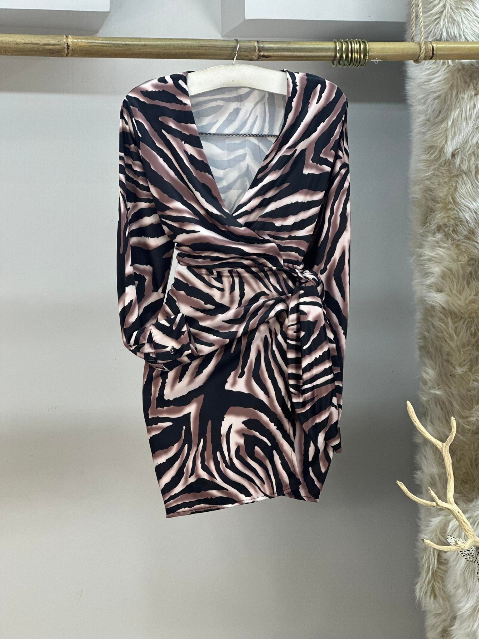 Micro Kumaş Zebra Desen Anvalop Elbise