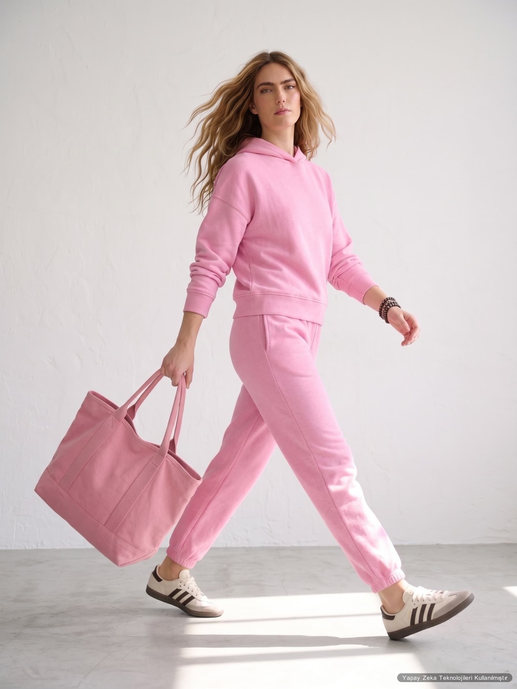 Modal Kumaş Kapişonlu Sweat Joger Alt İkili Pembe Eşofman Takım