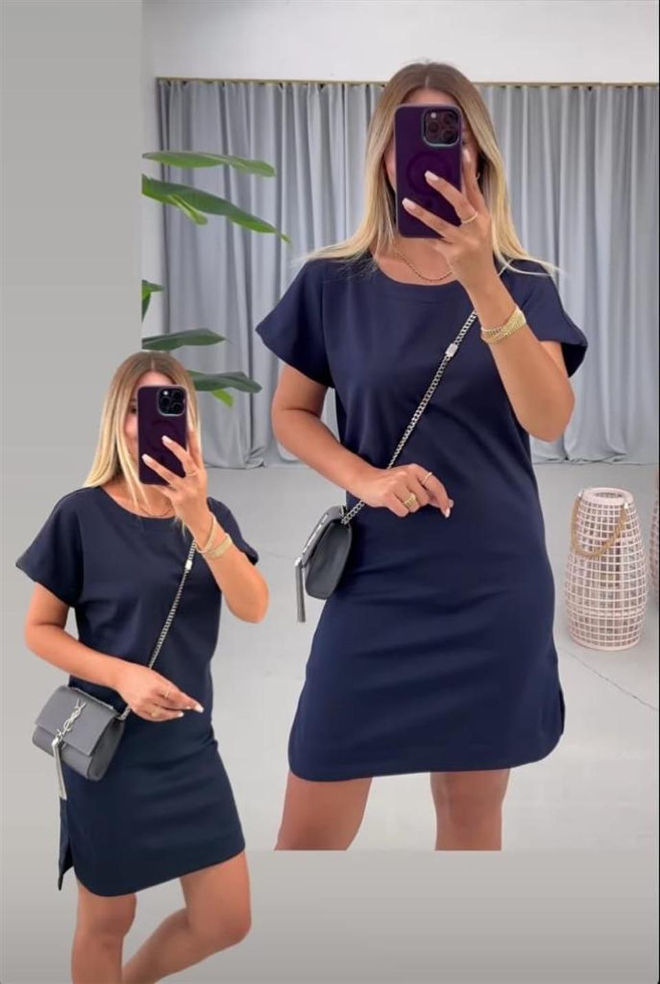 Modal Kumaş Yan Yırtmaçlı Rahat Elbise