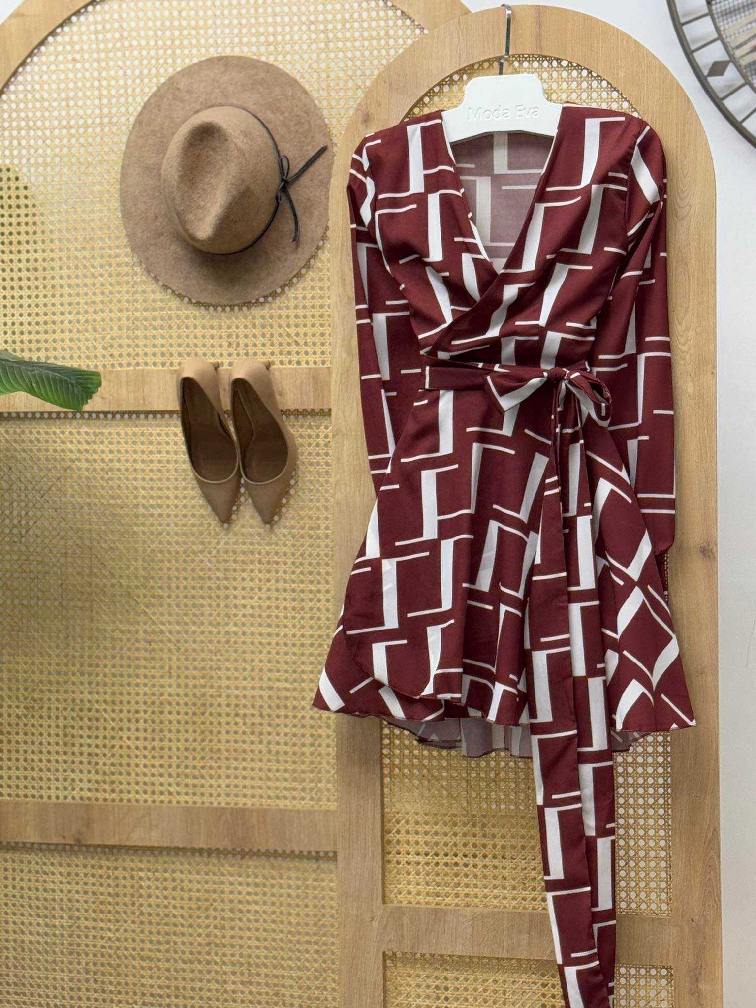 Moss Crep Kumaş Anvalop Elbise Kahverengi