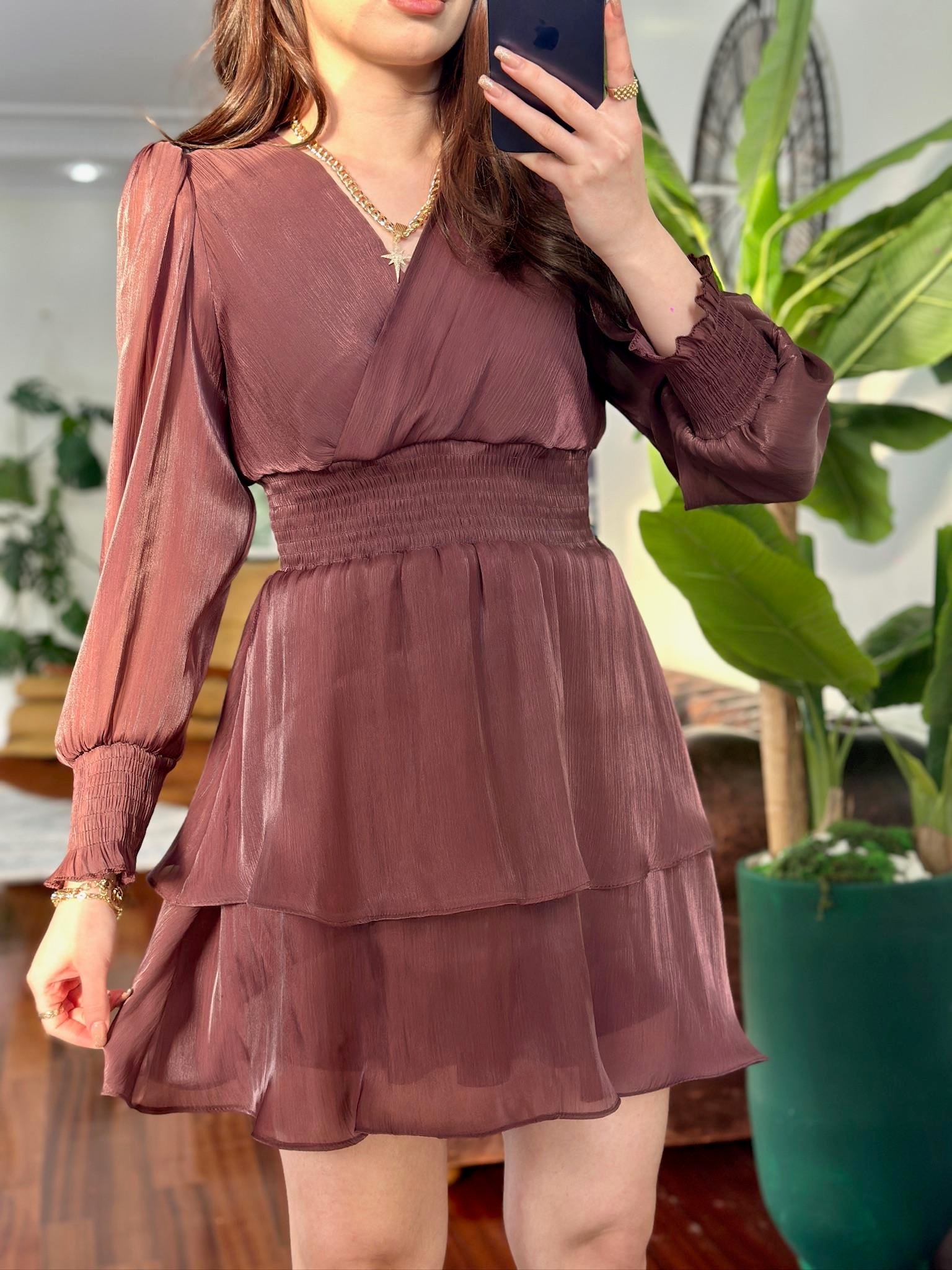 Organze Kumaş Beli Gipeli Kloş Tasarım Elbise Bordo