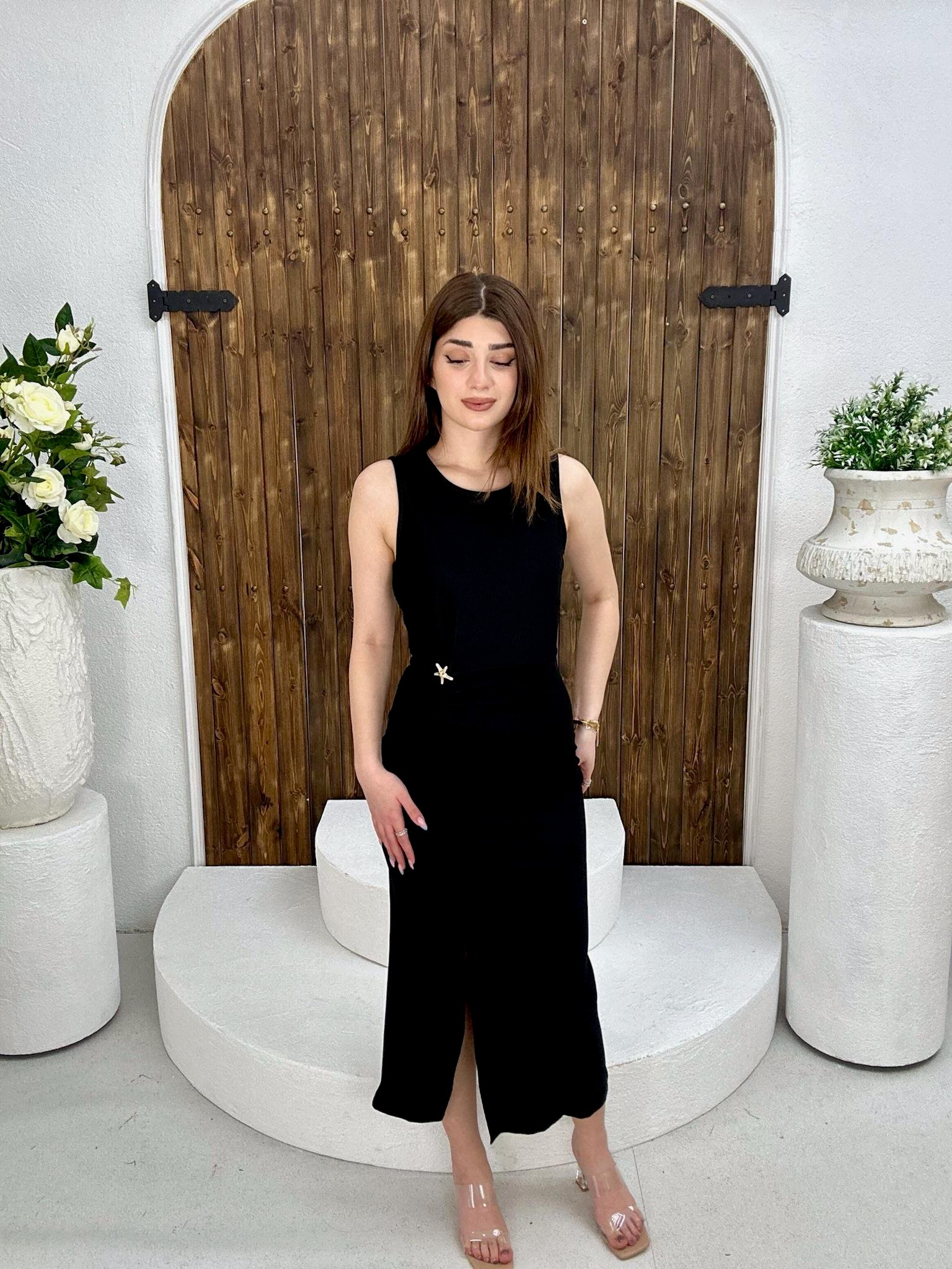 Ottoman Kumaş Deniz Yıldızı Detay Kalem Elbise Siyah 