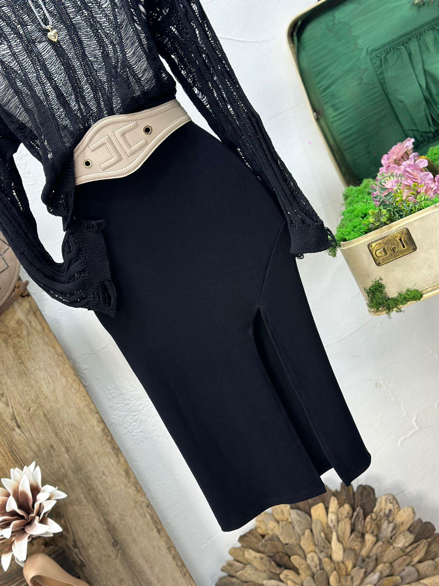 Ottoman Kumaş Yan Yırtmaçlı Midi Boy Eteğimiz 