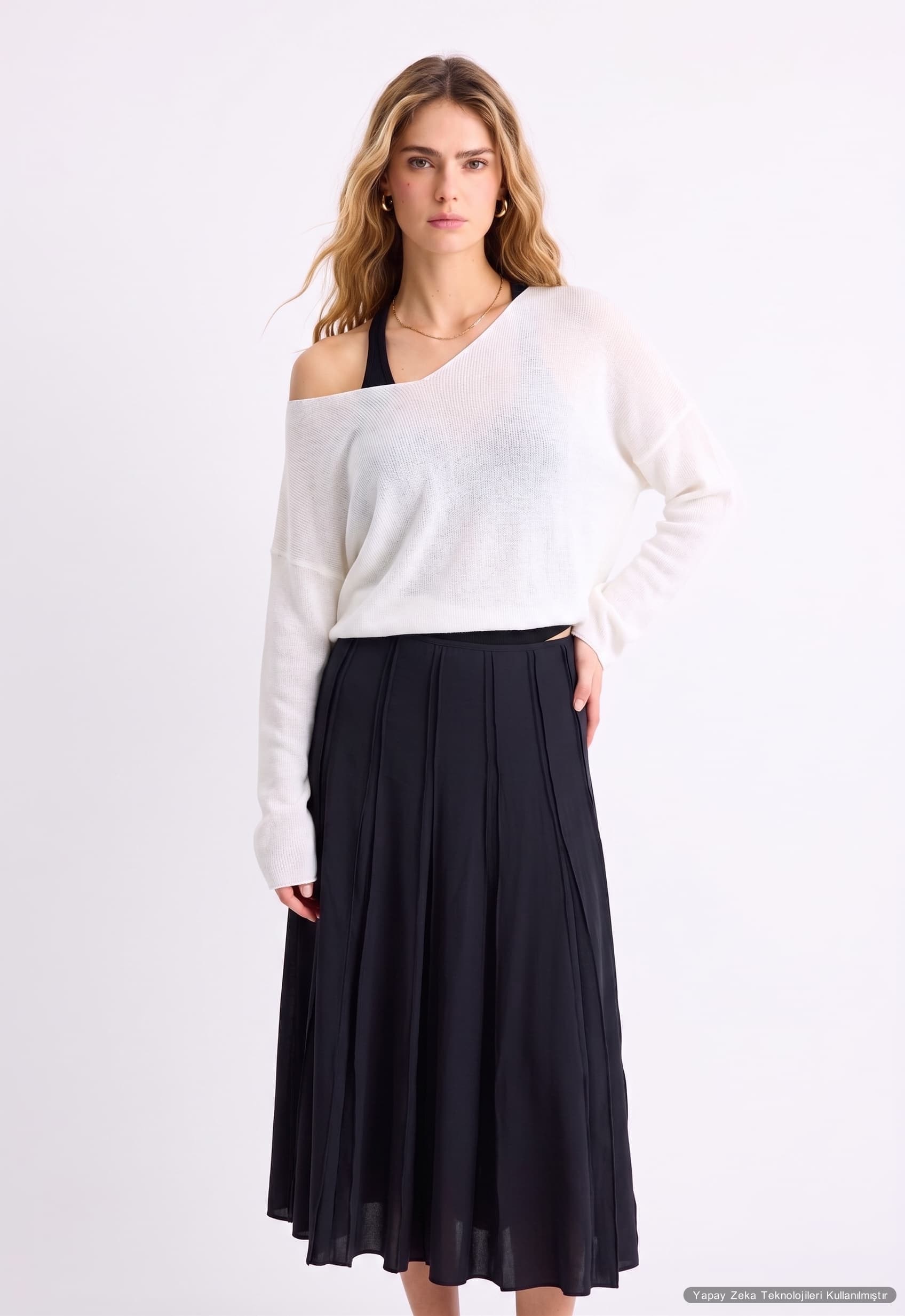 Oversize V Yaka Merserize Triko Beyaz 