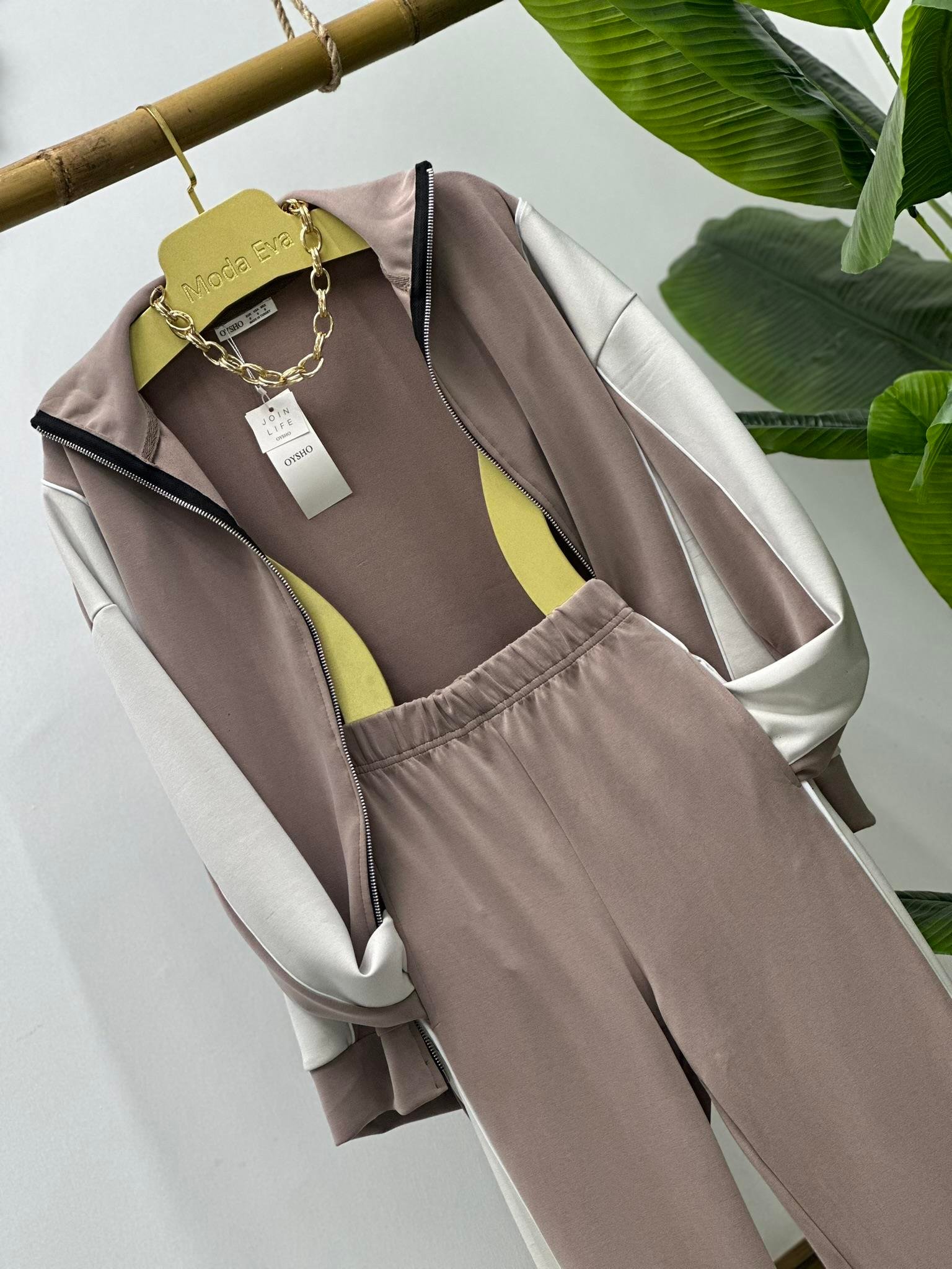 Oys Modal Kumaş Biye Detay İkili Eşofman Bej Takım