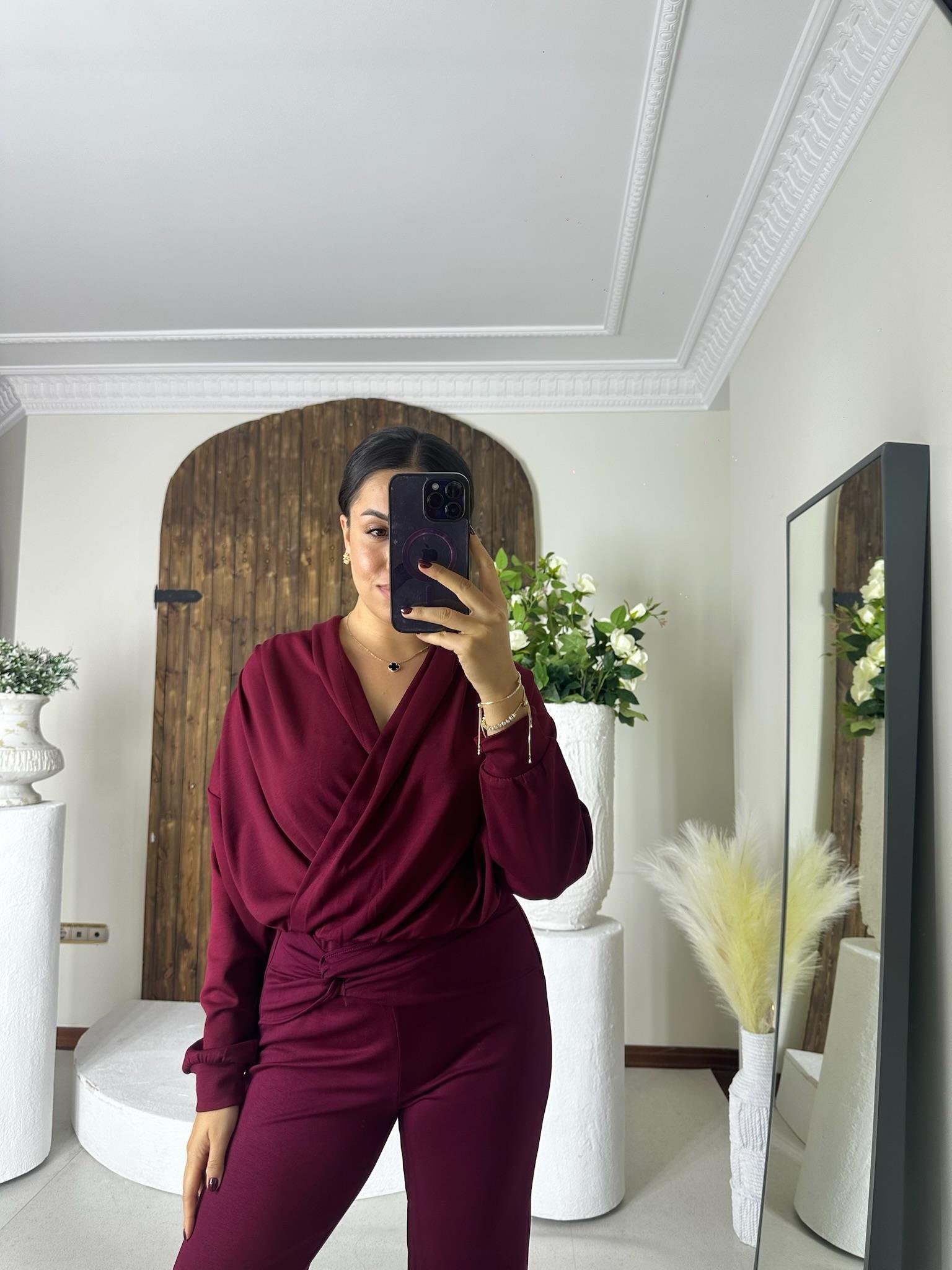 Oys Modal Kumaş Kapişonlu Boğum Detaylı İkili Eşofman Takım Bordo