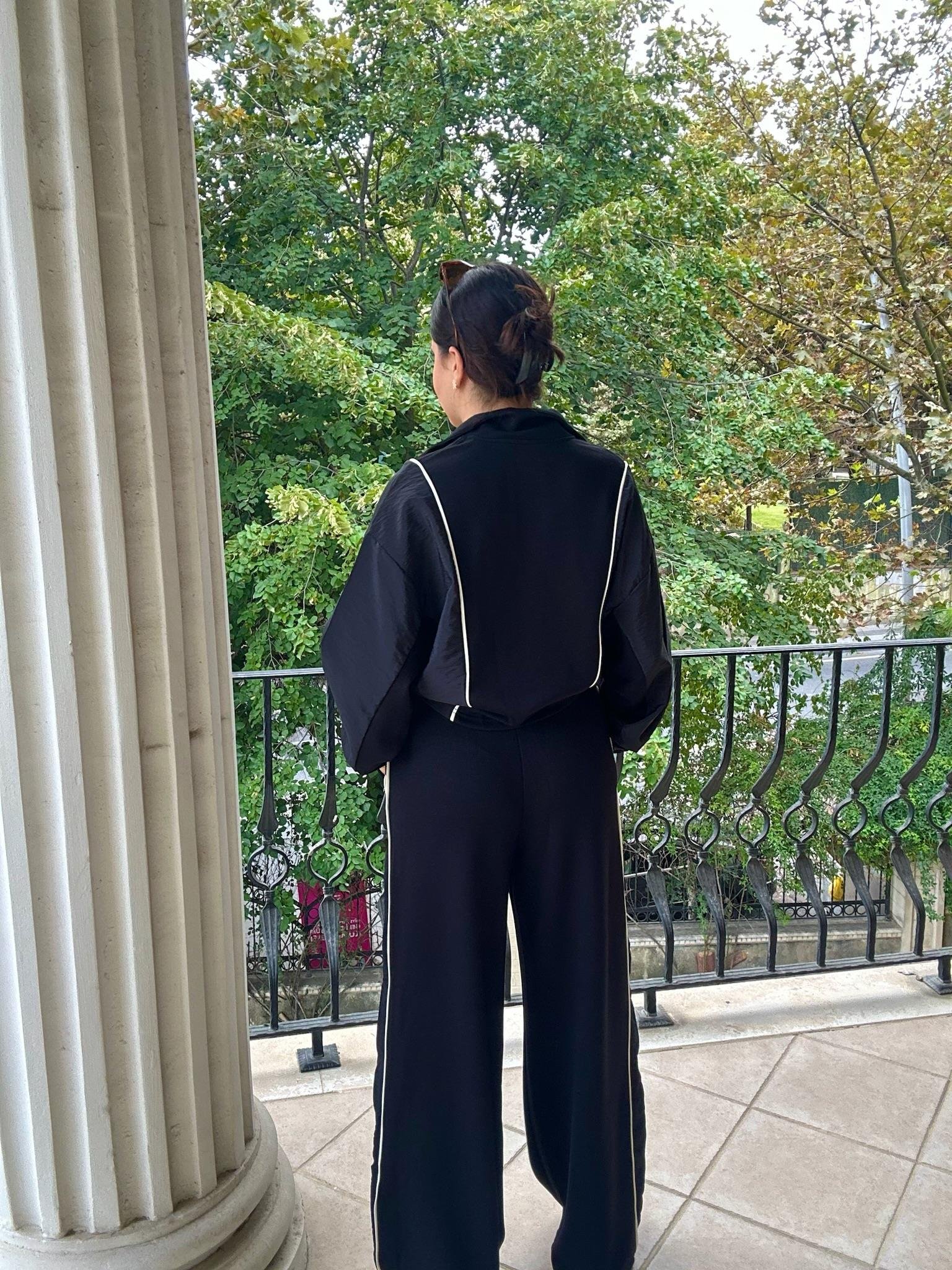 Oys Modal&Paraşüt Kumaş Biye Detay Fermuarlı İkili Eşofman Siyah Takım