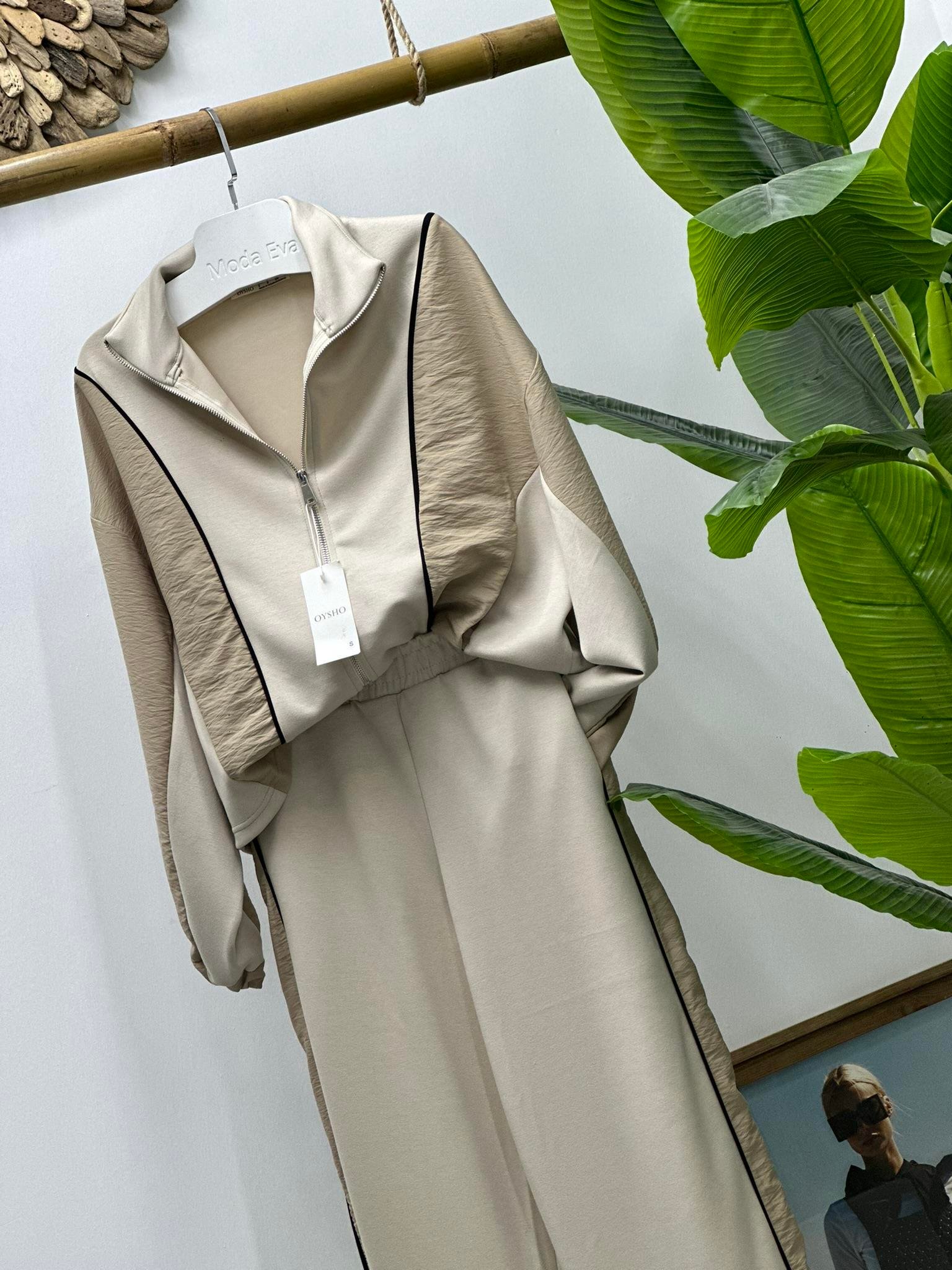 Oys Modal&Paraşüt Kumaş Biye Detay Fermuarlı İkili Eşofman Krem Takım