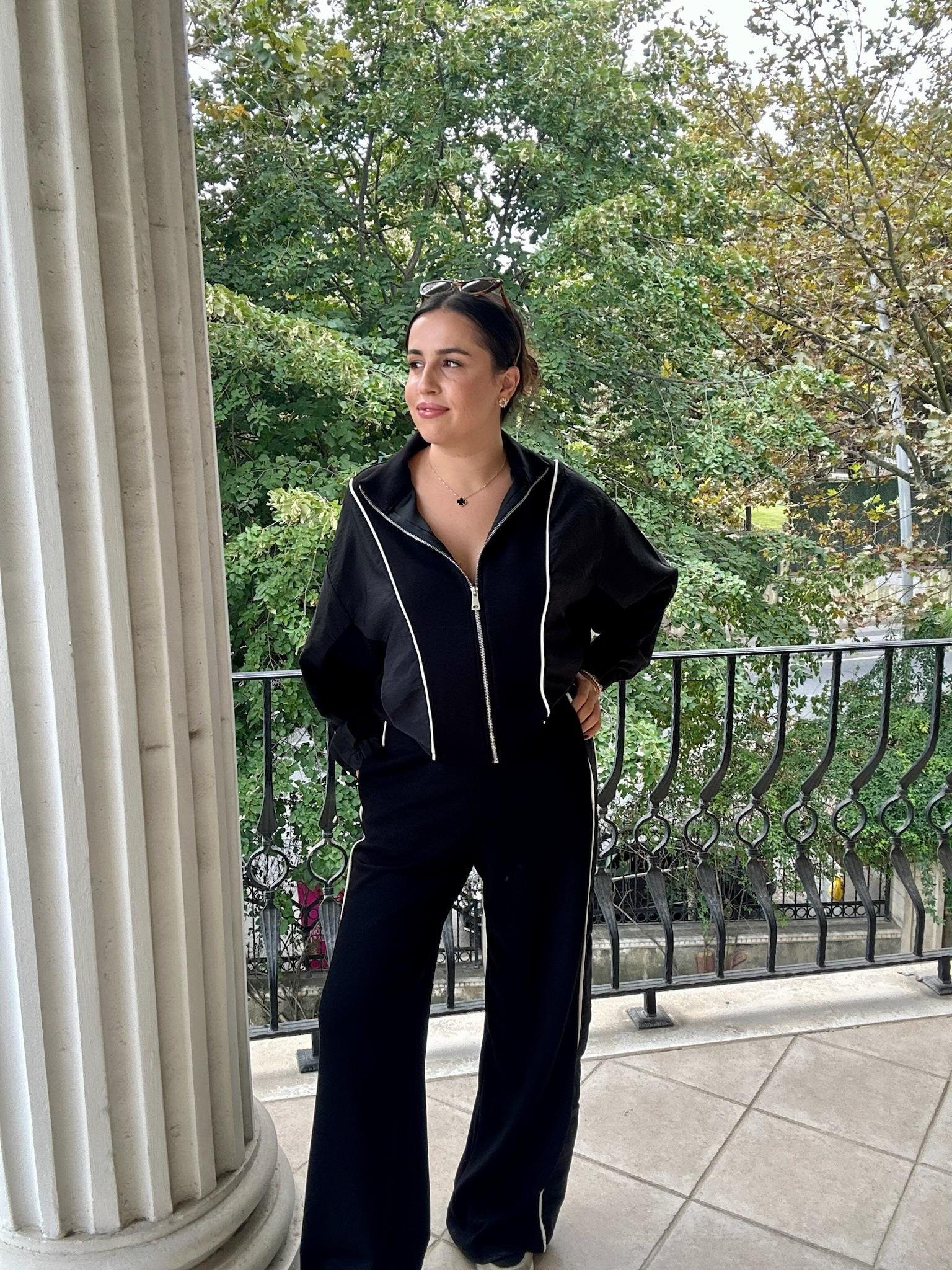 Oys Modal&Paraşüt Kumaş Biye Detay Fermuarlı İkili Eşofman Siyah Takım