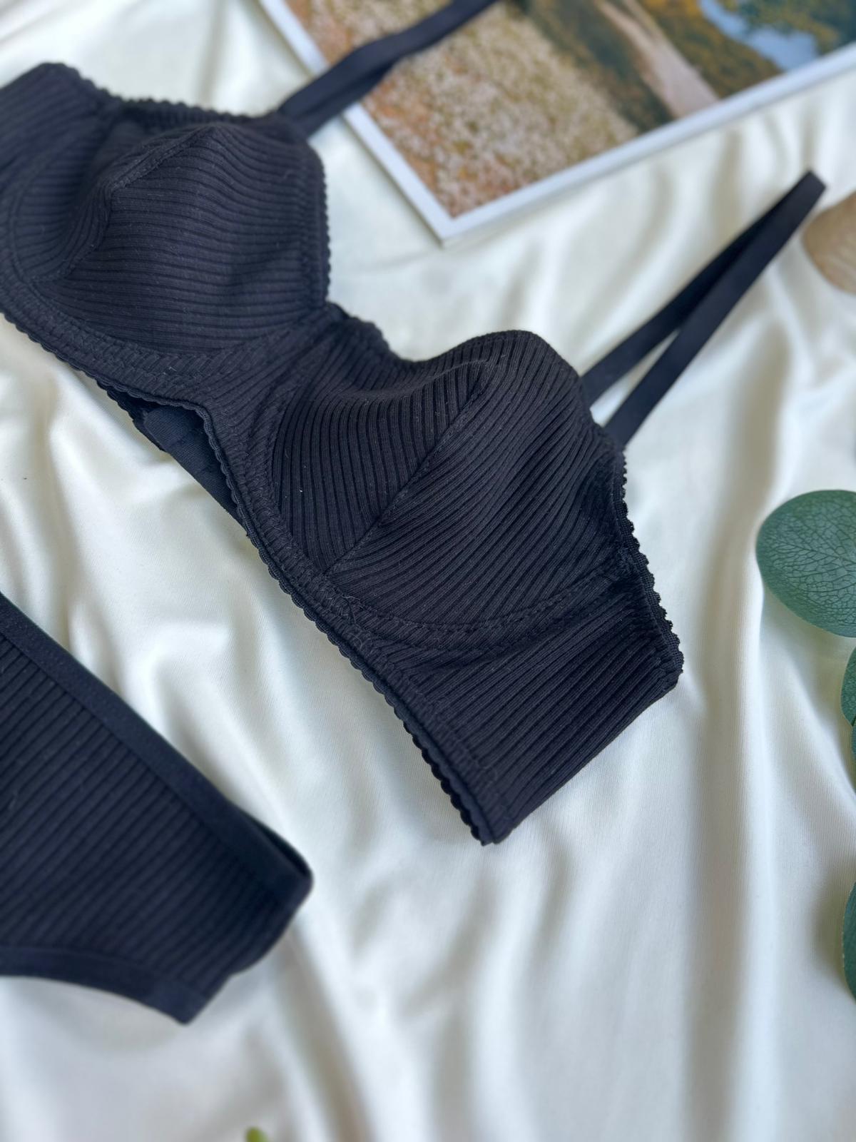 Pamuk Kaşkorse Sütyen Takım Siyah