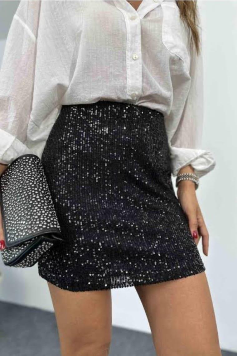 Payet Kumaş İçi Astarlı Beli Gizli Lastik Dikişli Tasarım Mini Etek 