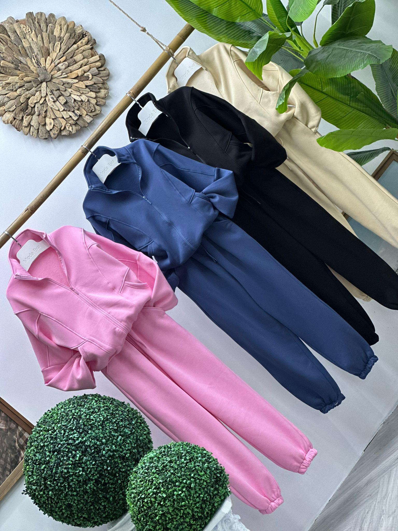 Pembe Üç İplik Dokuma İçi Şardonlu Jogger Eşofman Takım 