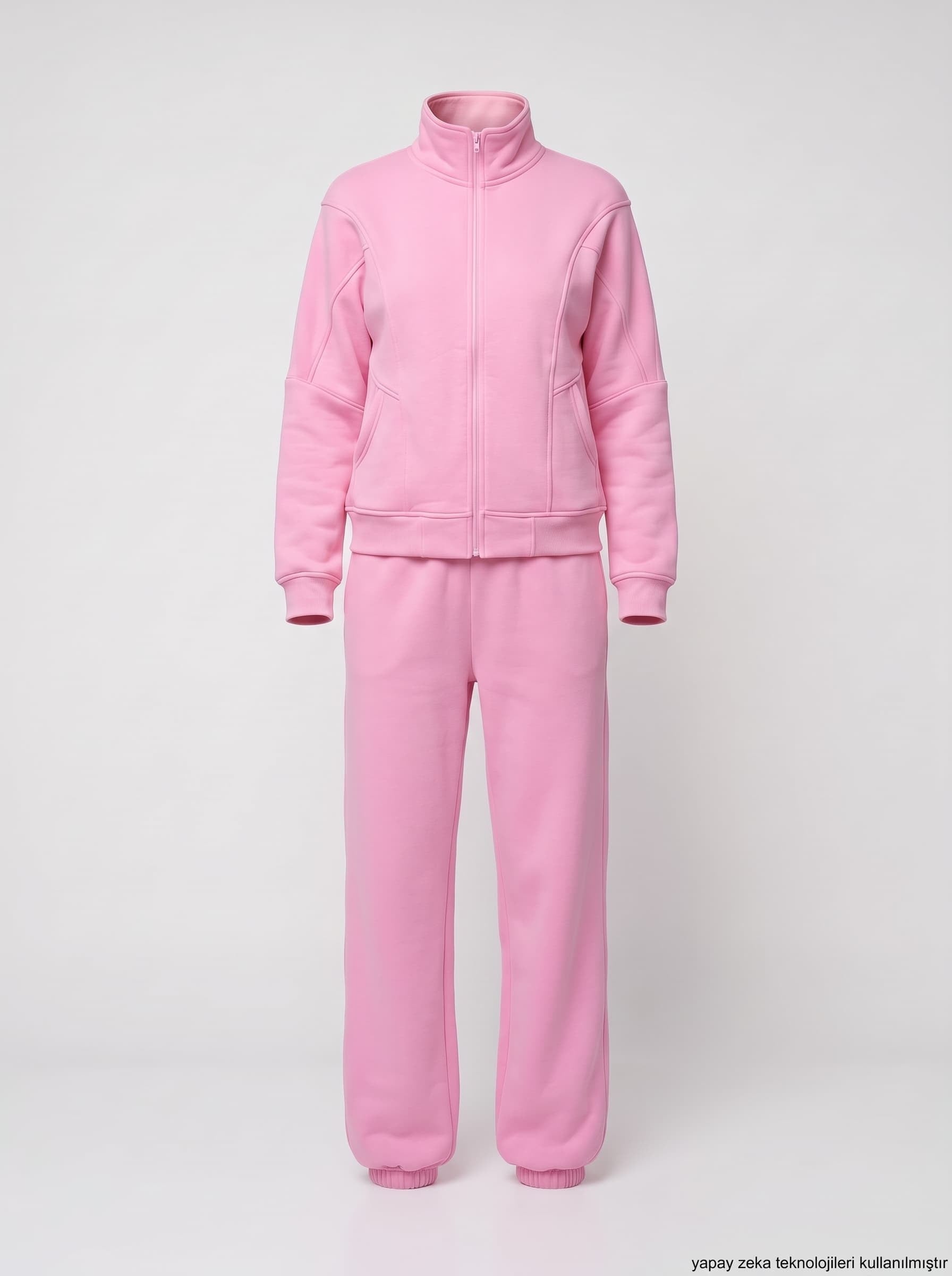 Pembe Üç İplik Dokuma İçi Şardonlu Jogger Eşofman Takım 