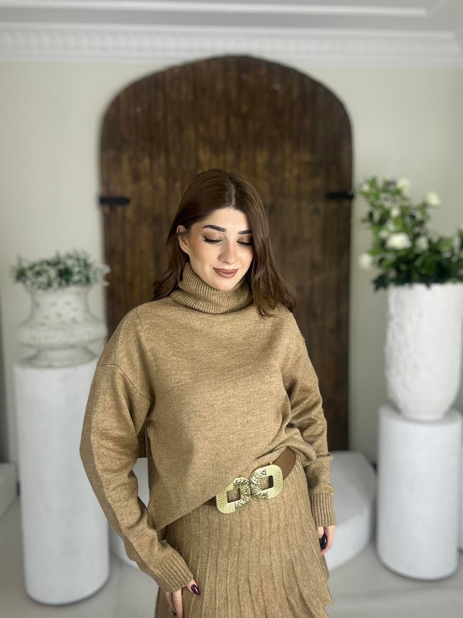 Pileli Etek Balıkçı Kazak İkili Takım