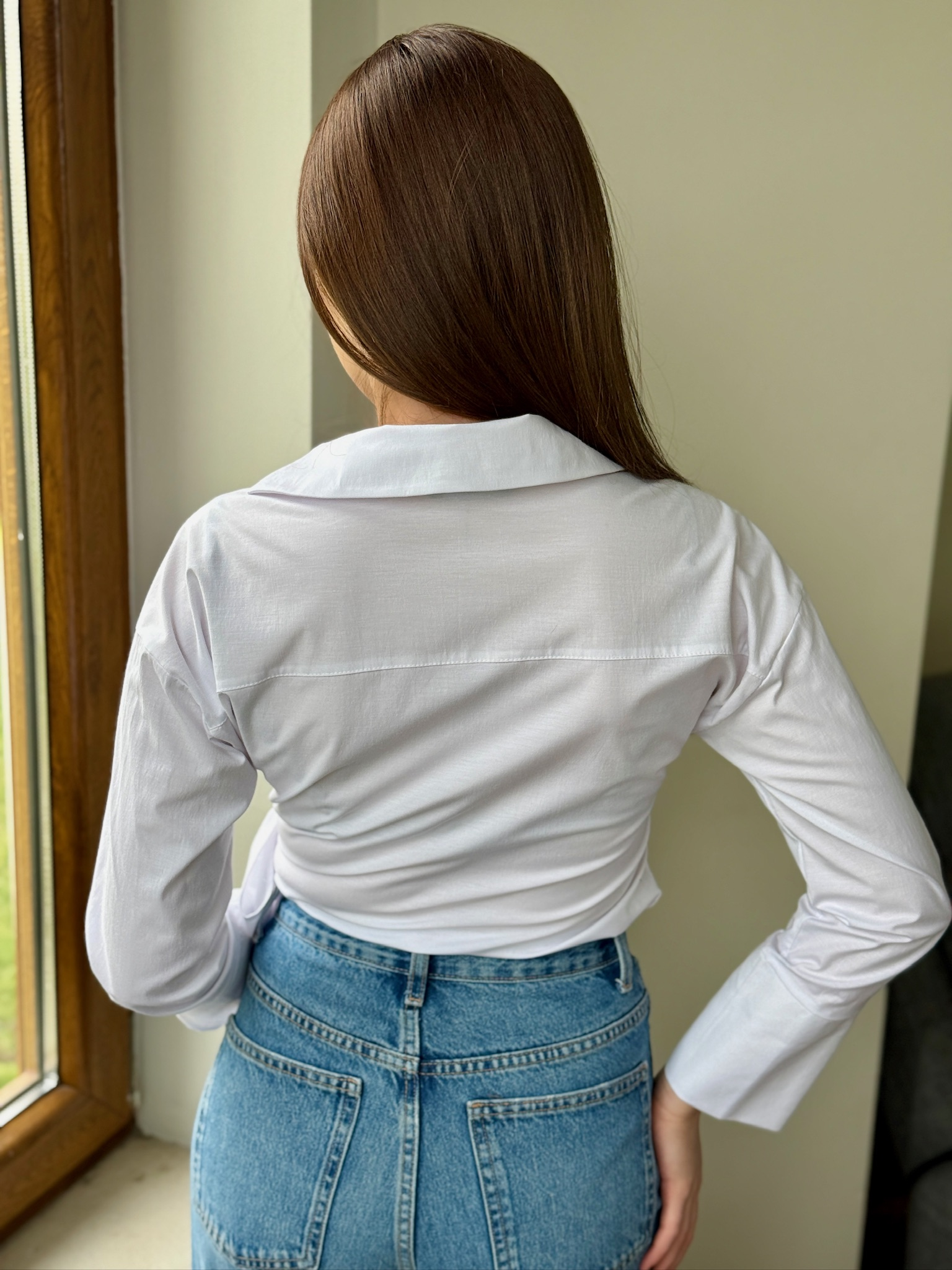 Poplin Kumaş Bağlama Detay Gömlek Beyaz