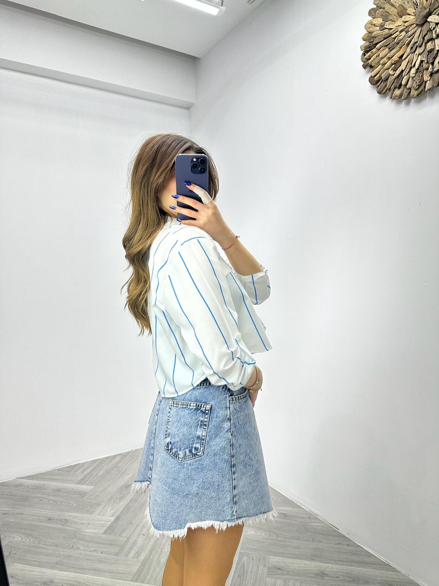 Poplin Kumaş Çizgi Desen Süs Cepli Gömlek 