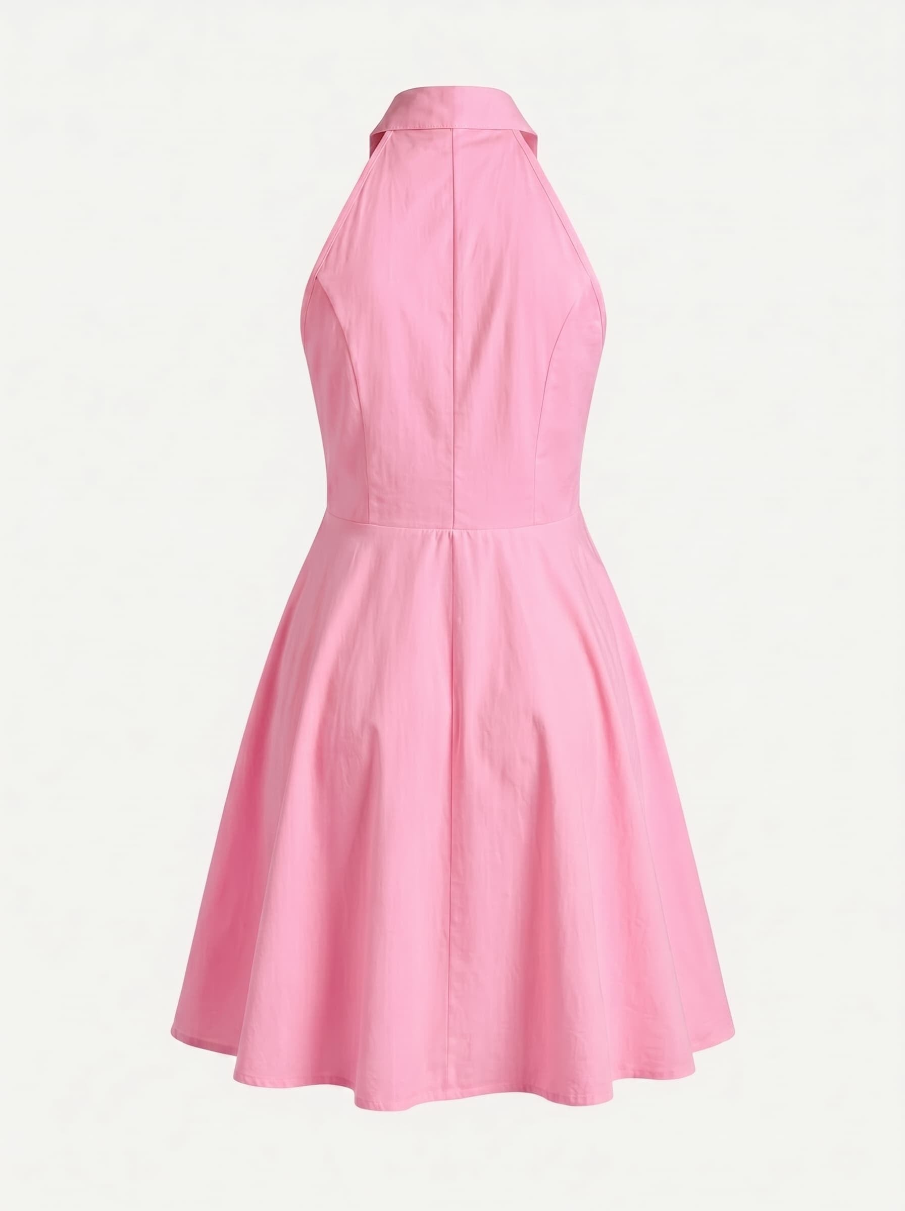 Poplin Kumaş İnci Düğmeli Yanlar Cepli Kloş Gömlek Elbise Pembe