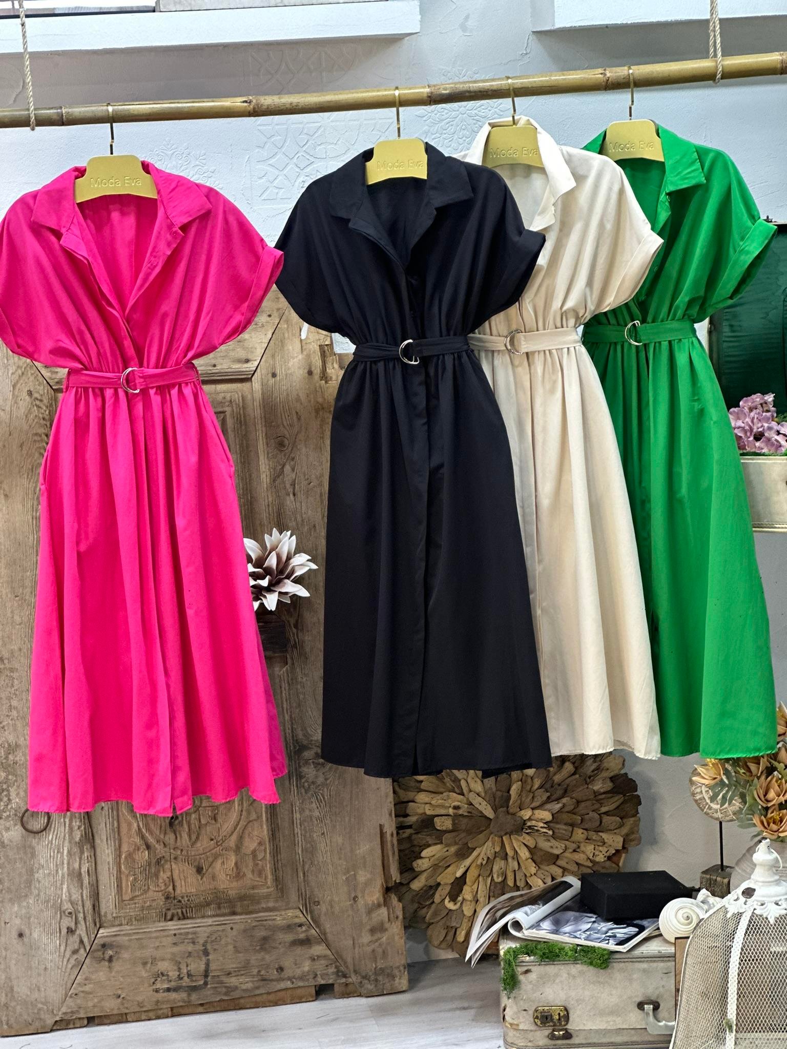 Poplin Kumaş Kemer Detaylı Cepli Uzun Elbise