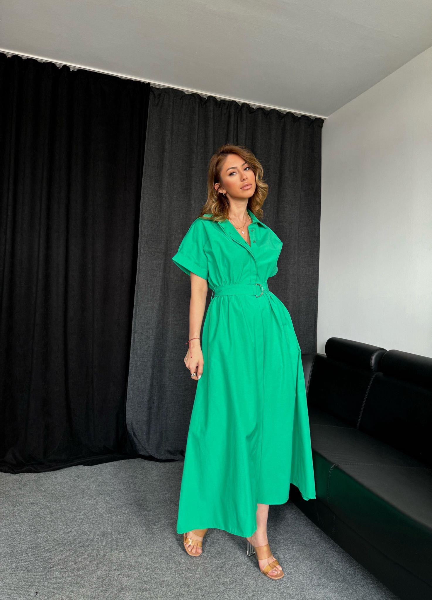 Poplin Kumaş Kemer Detaylı Cepli Uzun Elbise