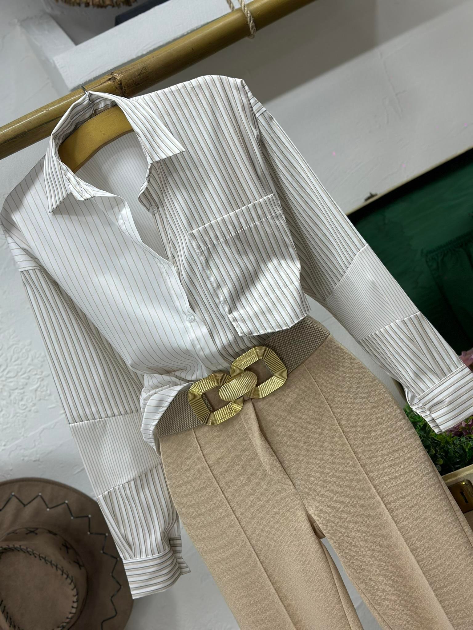 Poplin Kumaş Oversize Kalıp Blok Çizgili Gömlek 