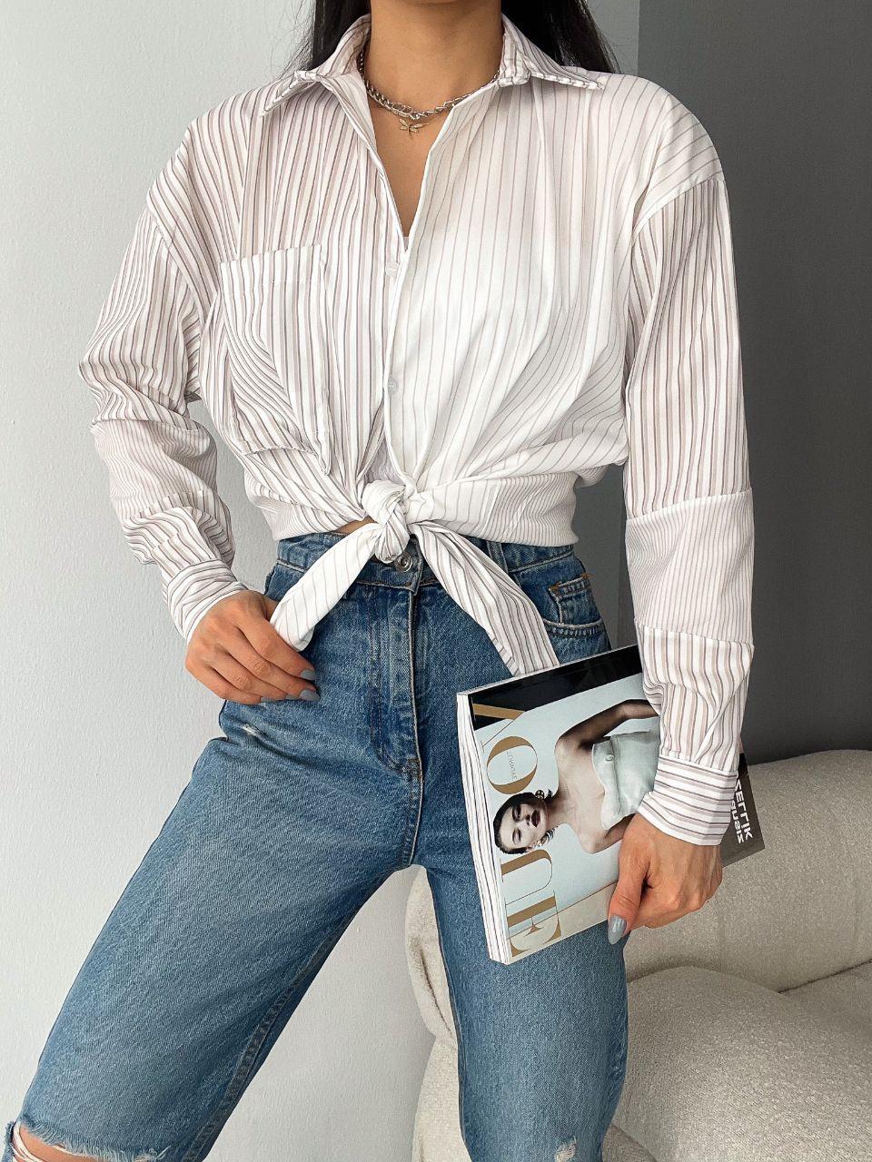 Poplin Kumaş Oversize Kalıp Blok Çizgili Gömlek 