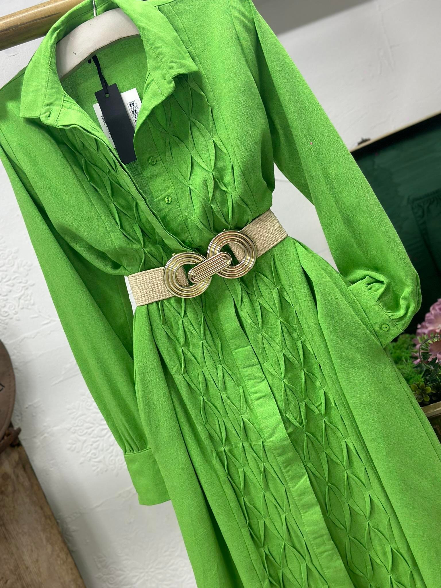 Poplin Kumaş Rahat Kalıp Önü Baklava Dikişli Gömlek Elbise 