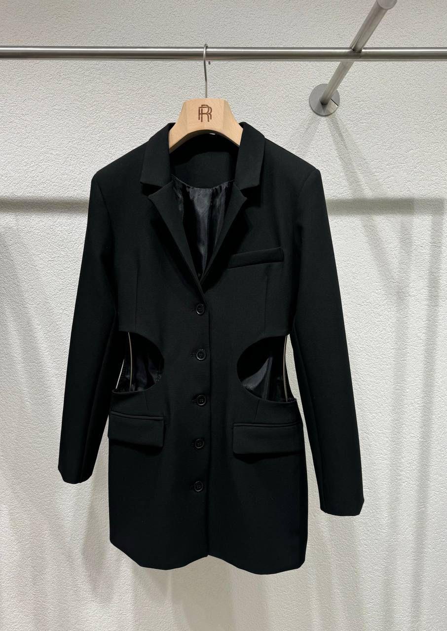 Premium Kalite Crep Kumaş  Astarlı Bel Dekolteli Astarlı Siyah Ceket Elbise