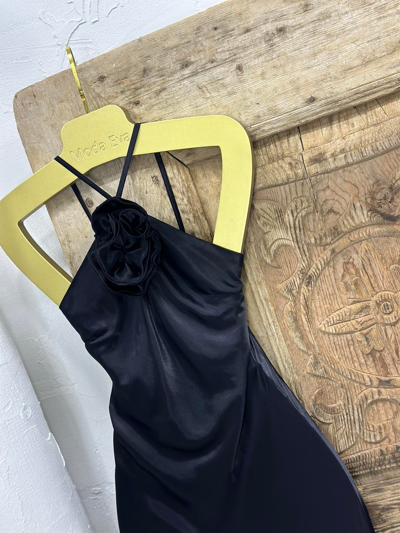 Premium Kalite Saten Kumaş Sırt Detay Elbise Siyah