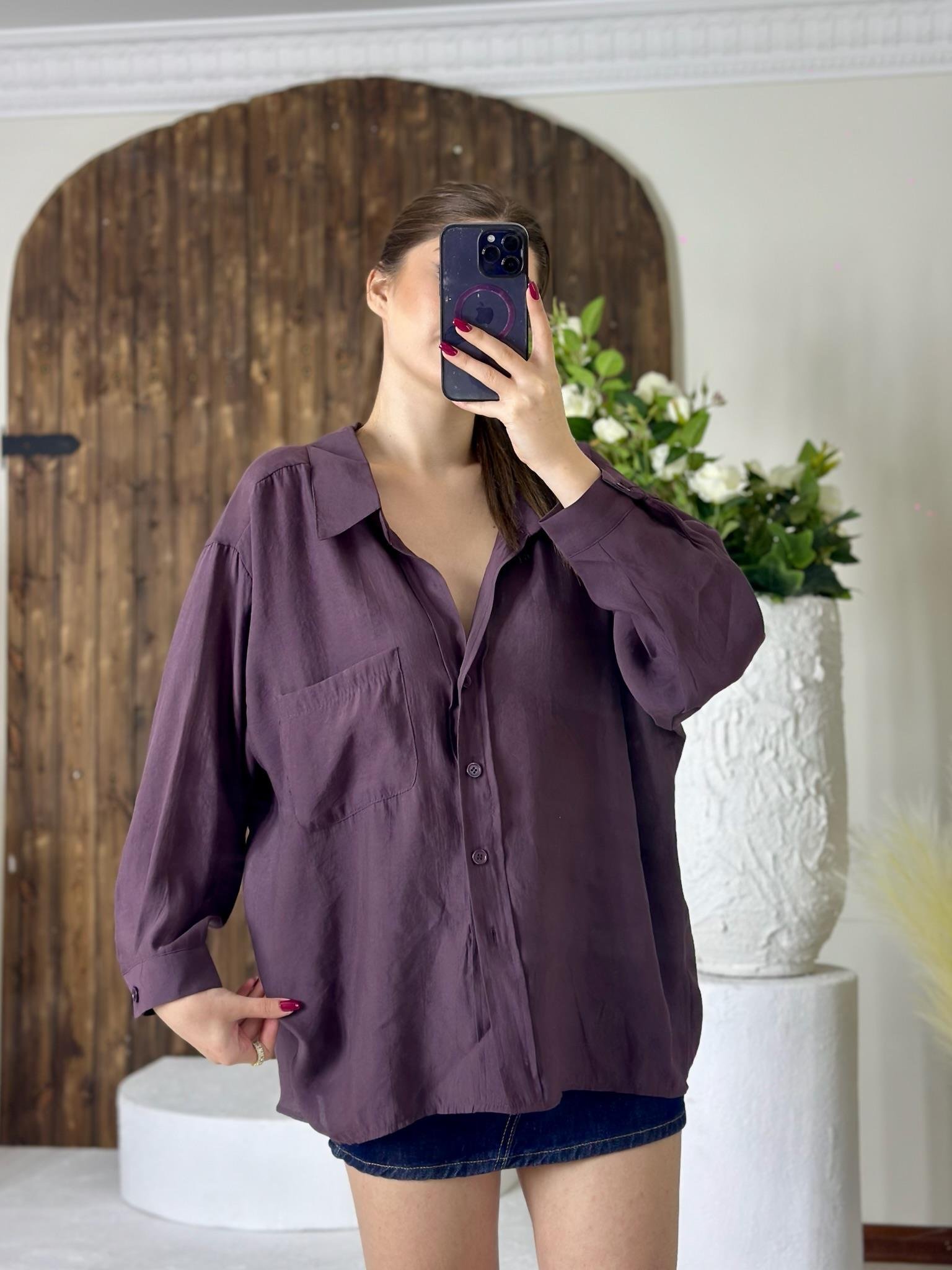Premium Seri Oversize Düşük Omuz Gömlek Mürdüm