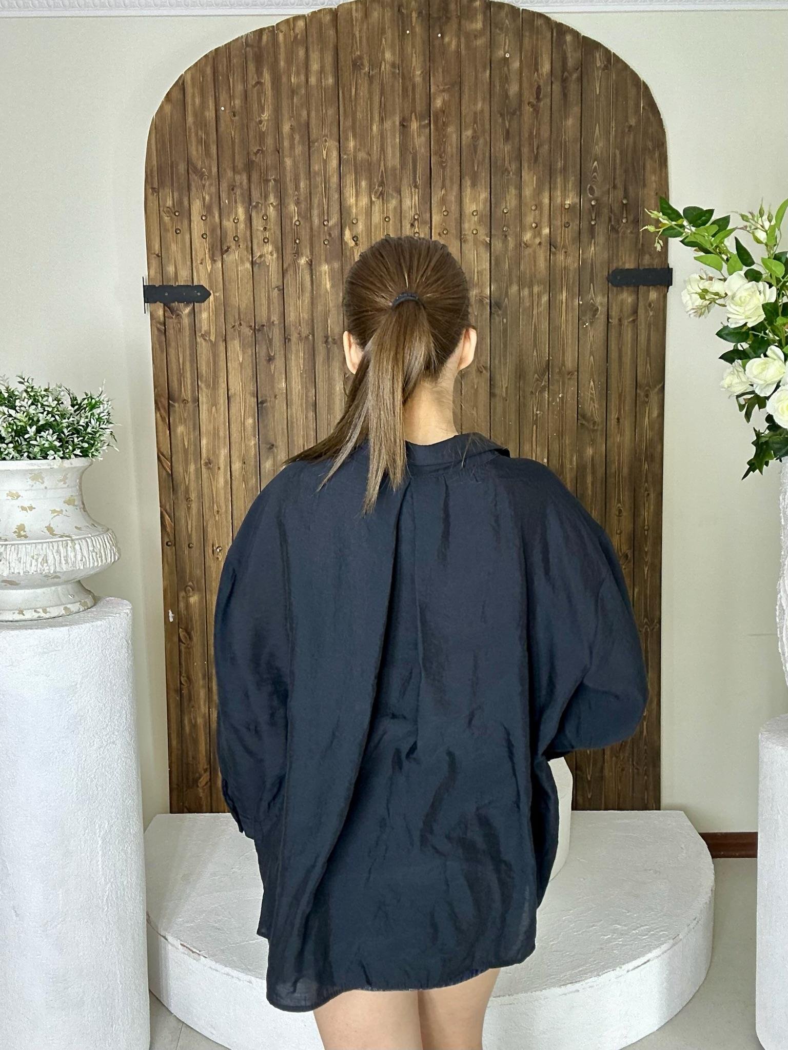 Premium Seri Oversize Düşük Omuz Gömlek Siyah