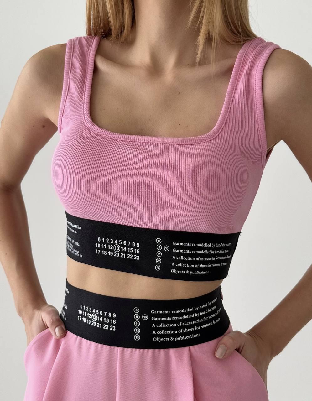 Premium Series Beli Kalın Lastikli Göğüs Dolgulu Pembe Crop