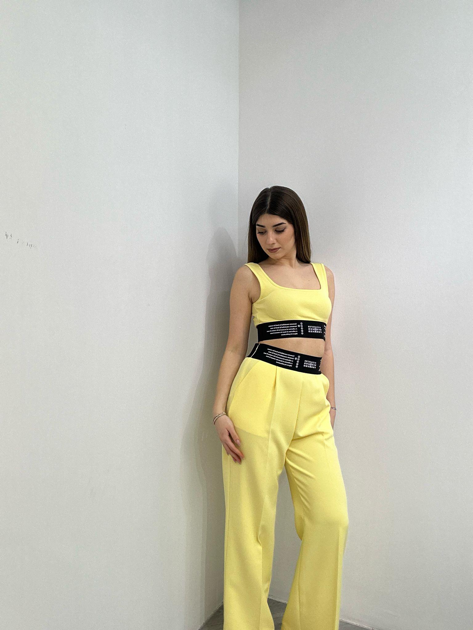 Premium Series Beli Kalın Lastikli Sarı Palazzo Pantolon 