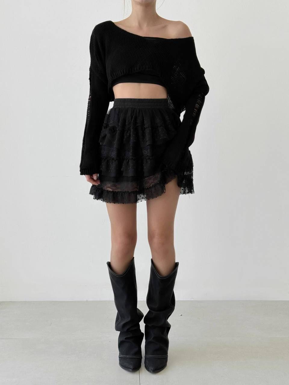 Premium Series Güpür Kumaş Beli Lastikli Etek 