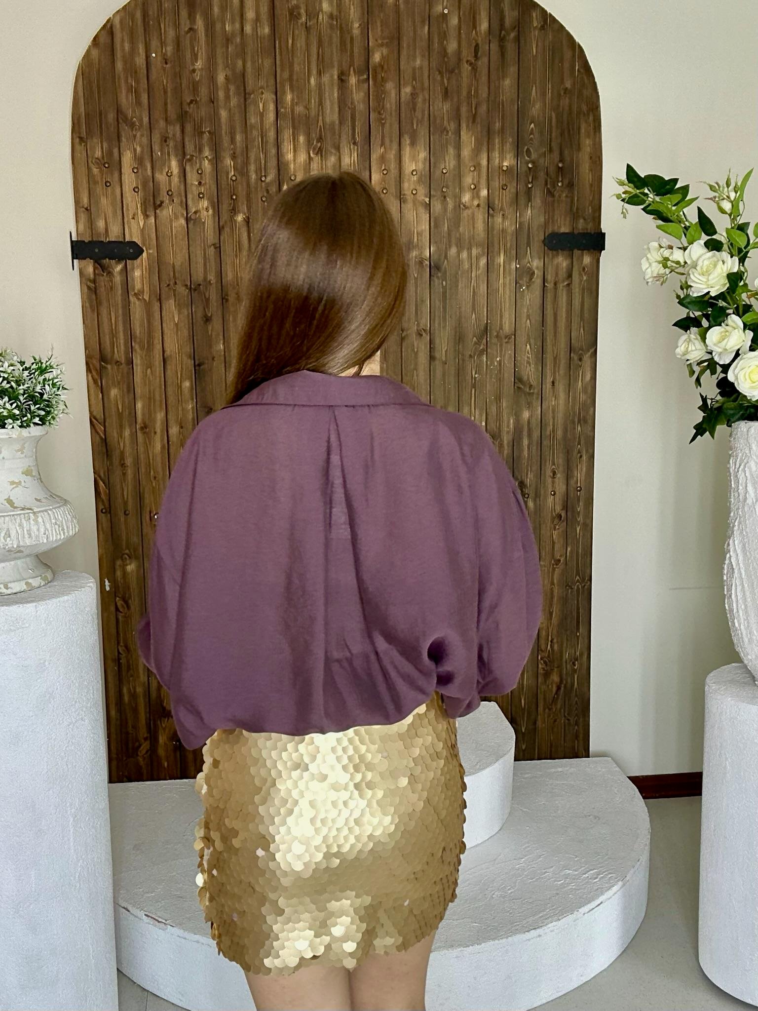 Pul Payet Astarlı Likralı Mini Etek Gold