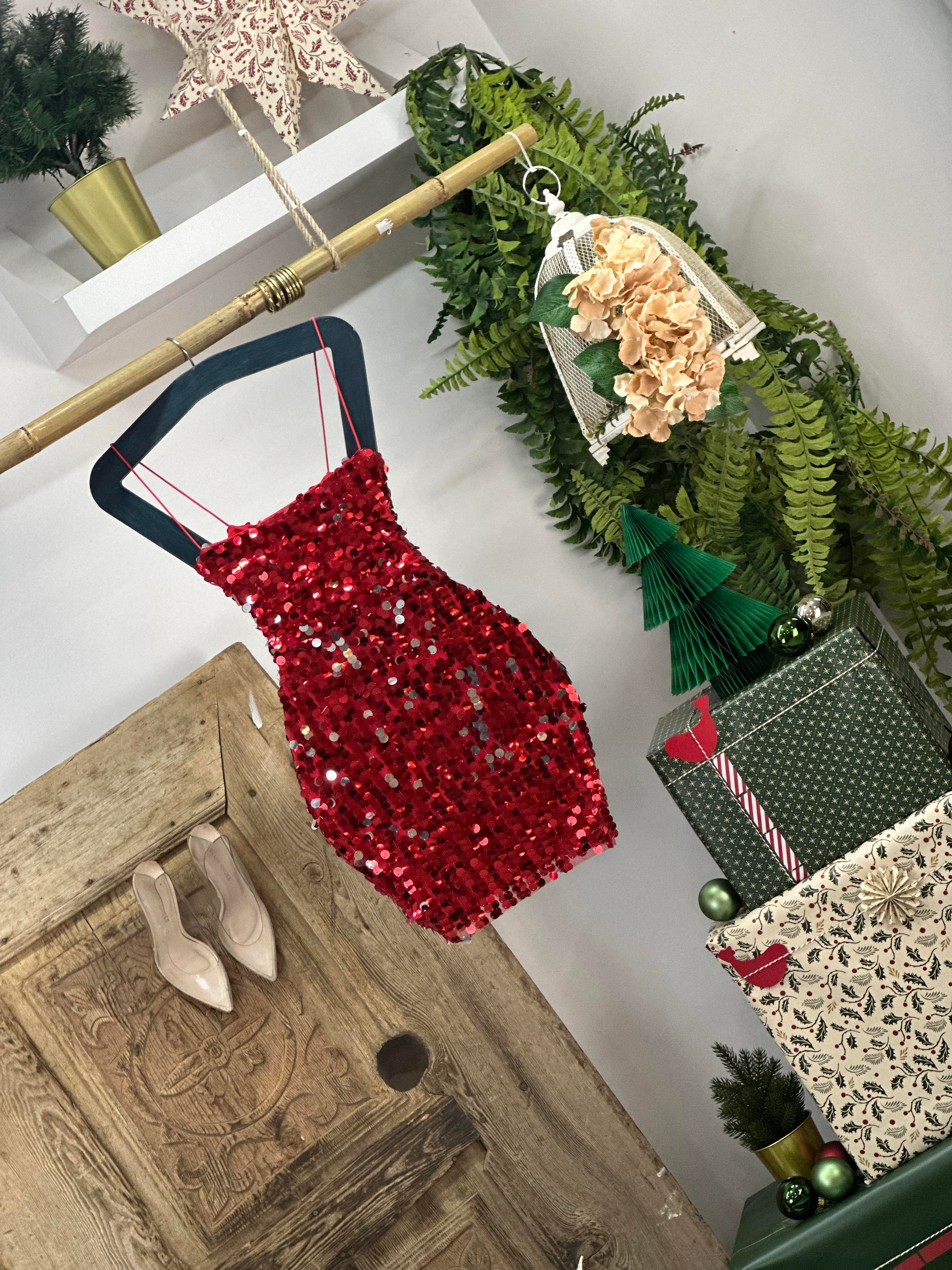 Pul Payet Kumaş İnce Askılı Mini Elbise 